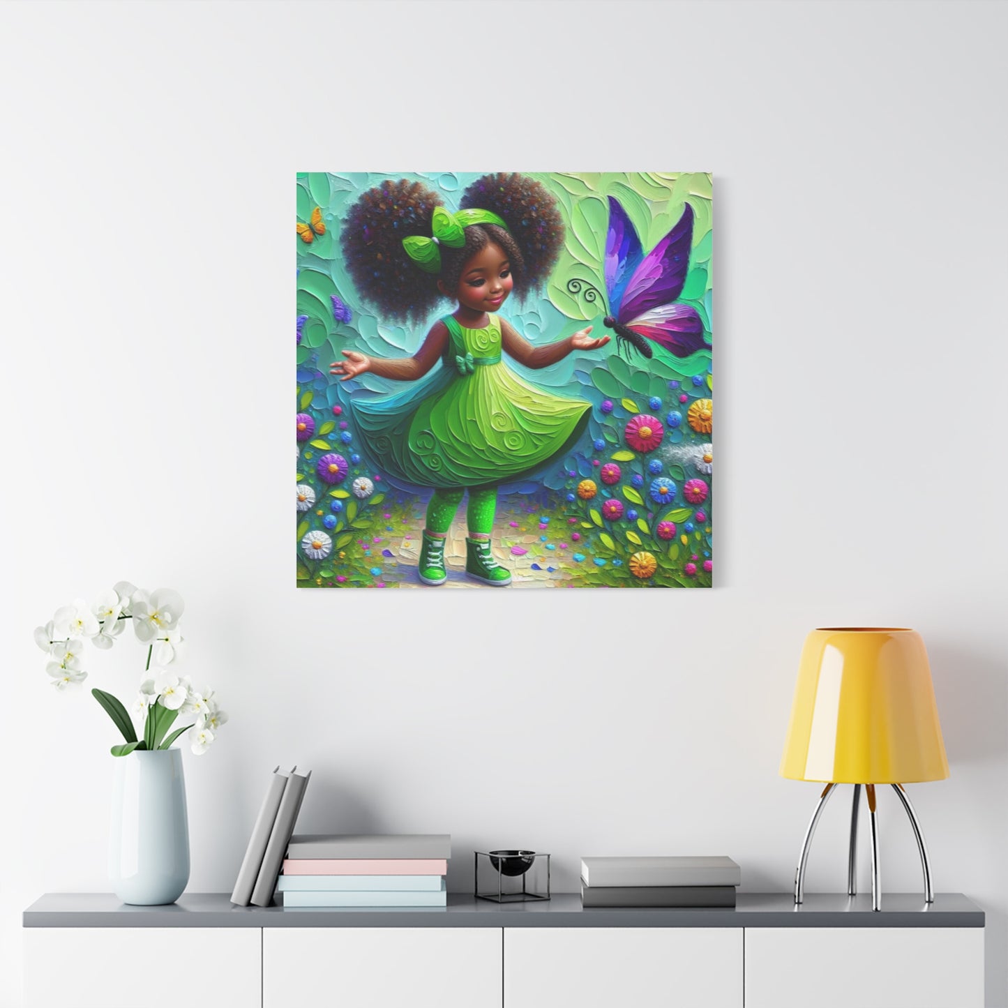 Beautiful Child in Green Black Canvas Art