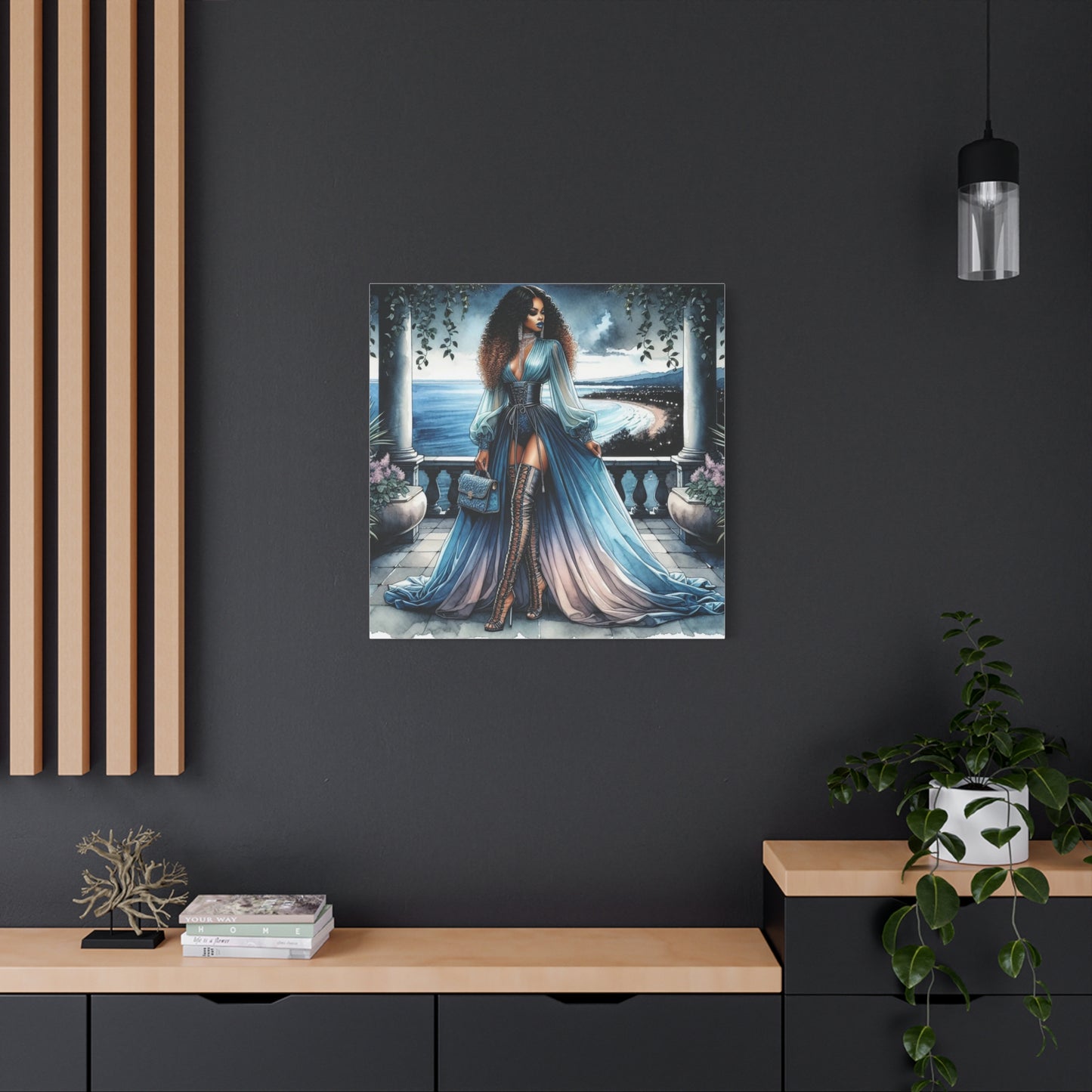Beautiful Black Woman in Blue Canvas Art