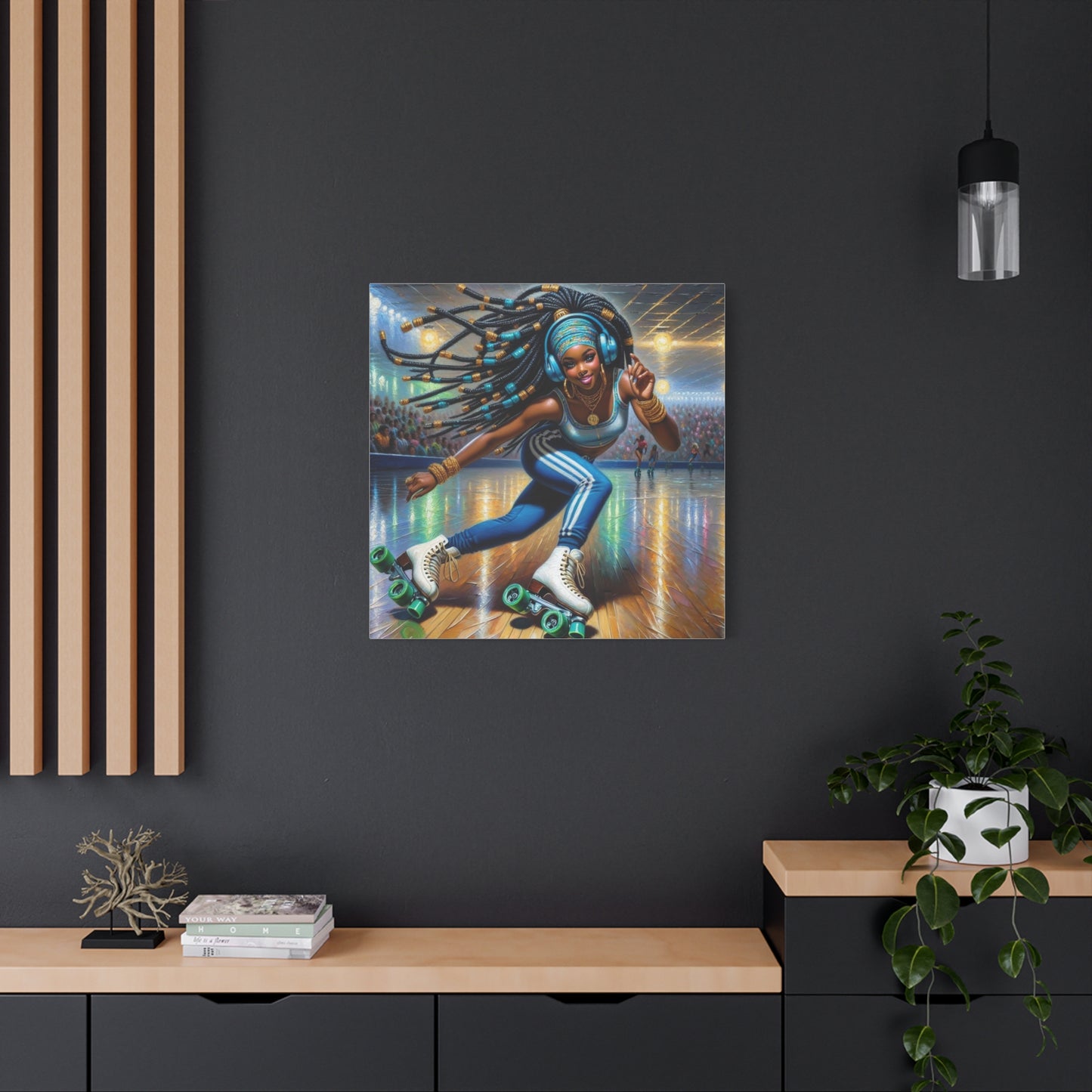 Beautiful Black Woman Roller Skating Canvas Art