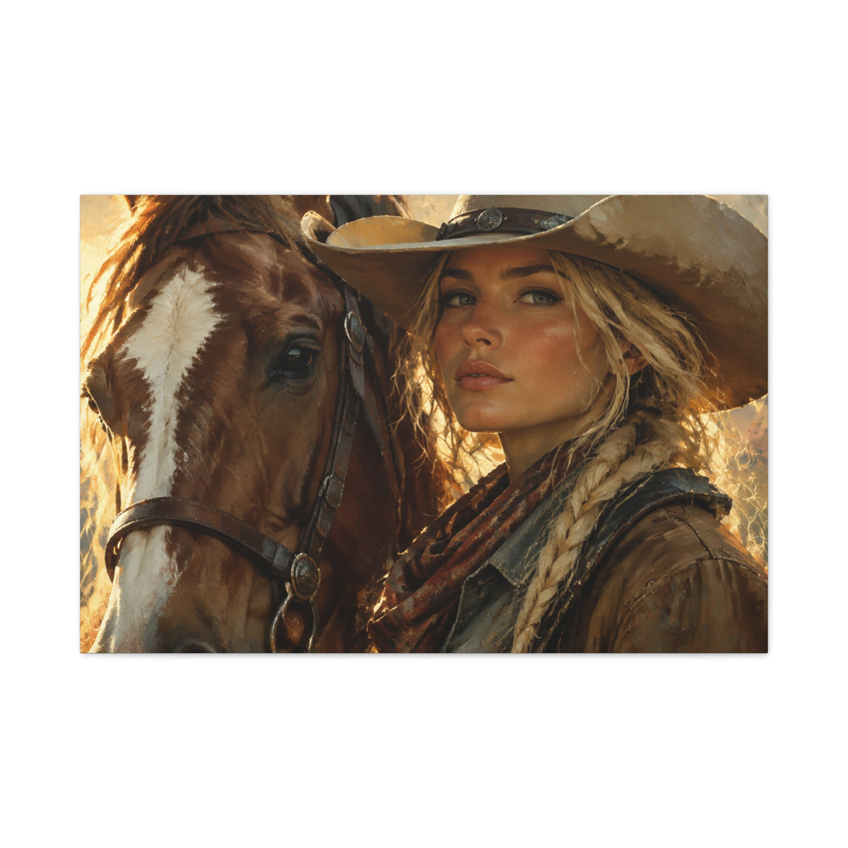 Western Cowgirl and Horse Matte Canvas Wall Art