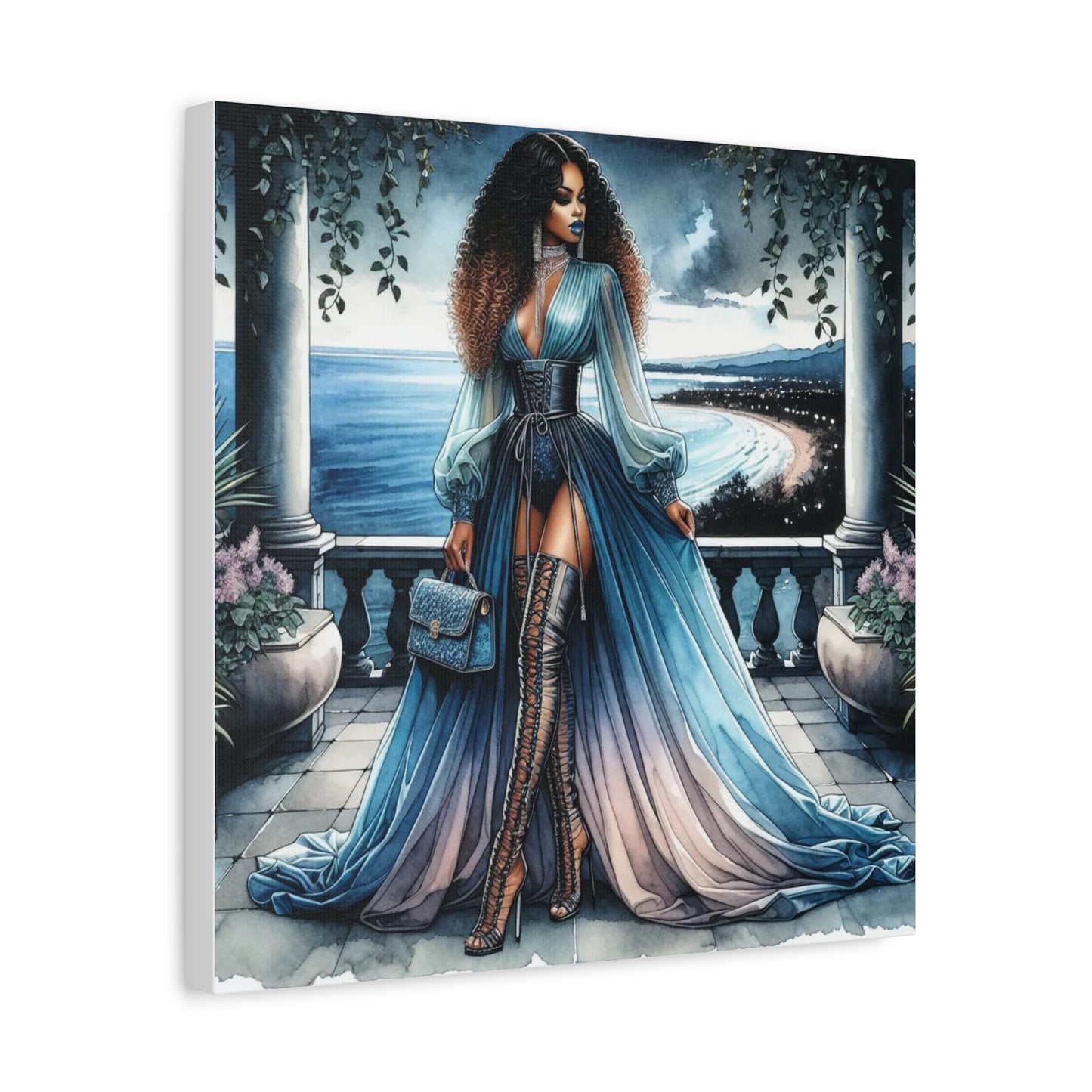 Beautiful Black Woman in Blue Canvas Art