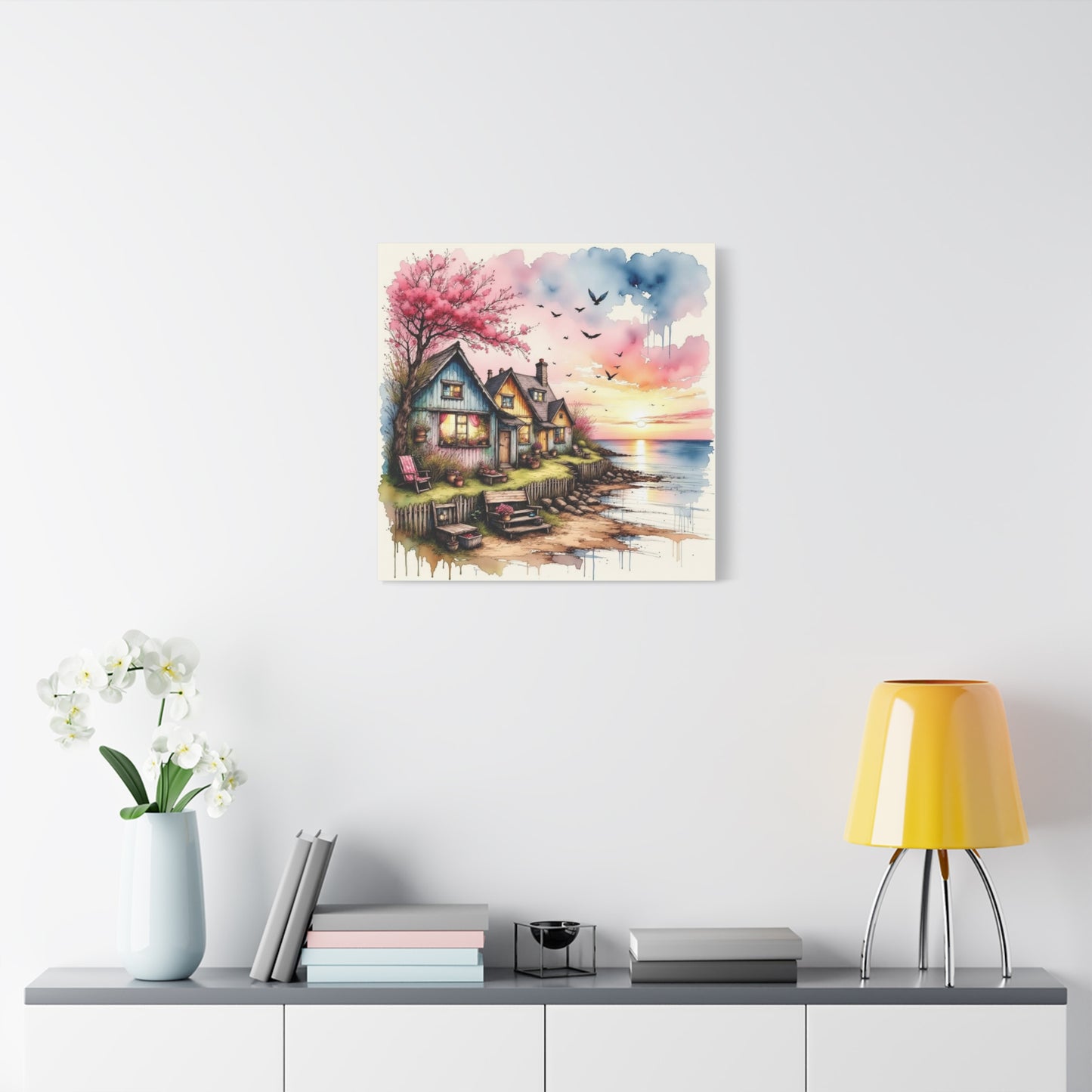 Watercolor Beach Front View Abstract Art