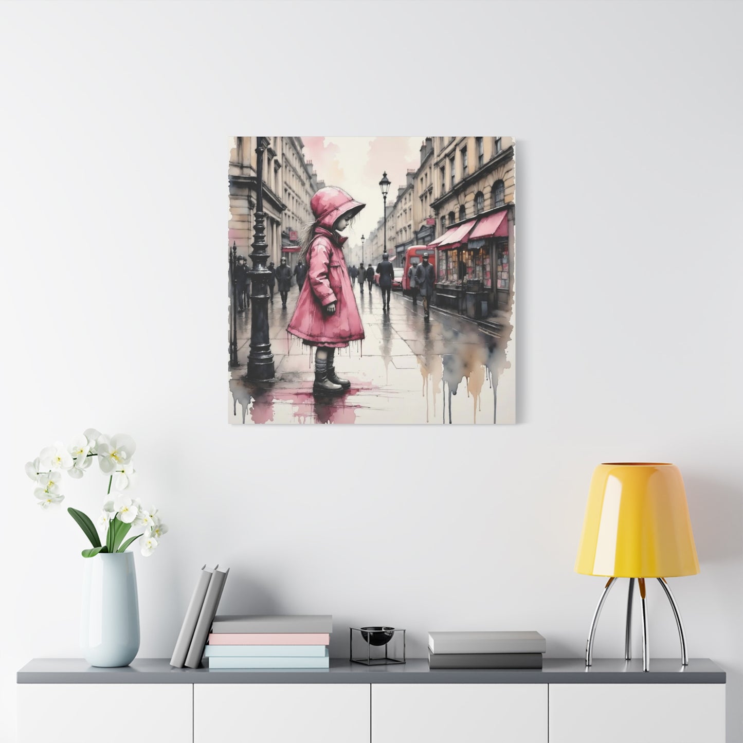 Girl in a Pink Raincoat Abstract Art