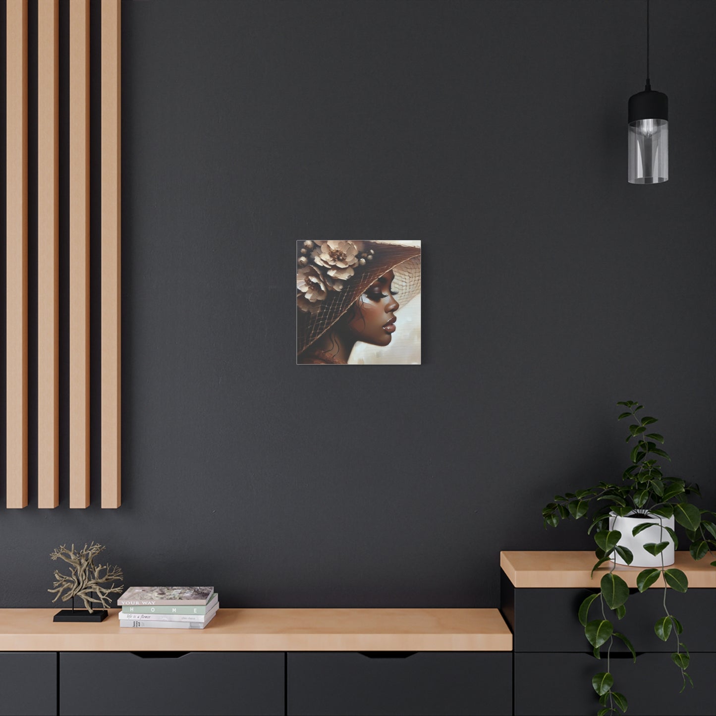 Beautiful Black Woman in Brown Hat Canvas Art