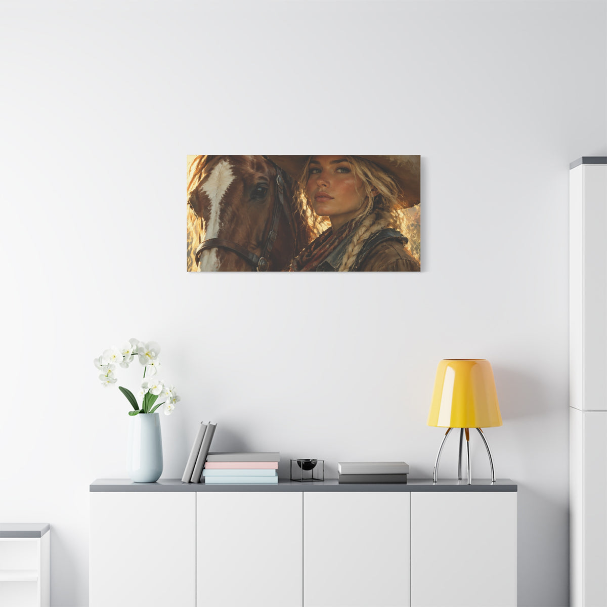 Western Cowgirl and Horse Matte Canvas Wall Art