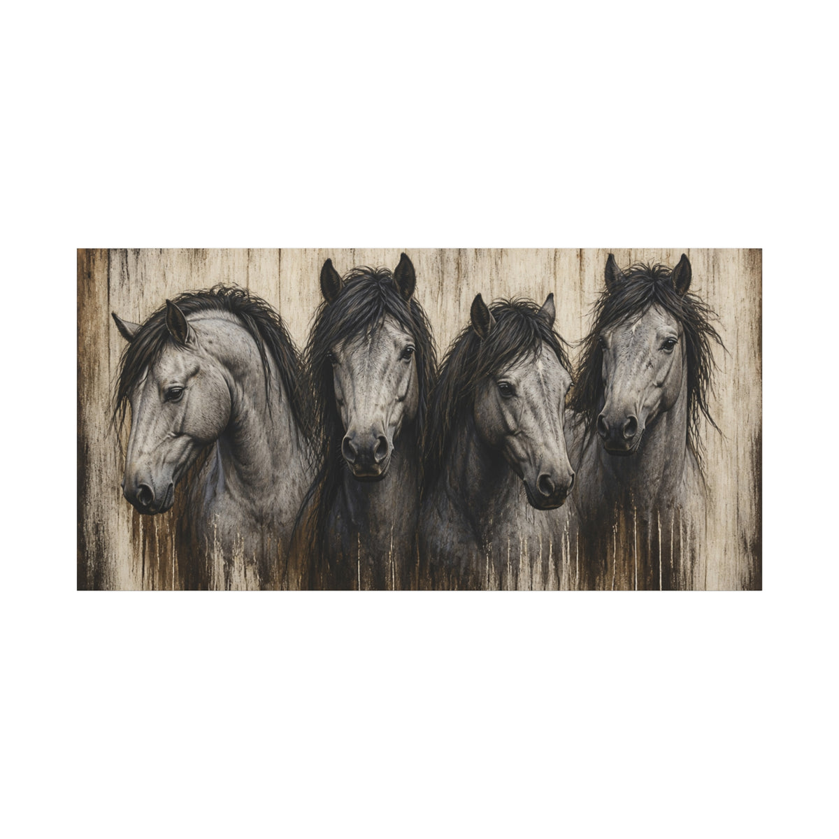 Grey Horses Matte Canvas Wall Art — Stretched 1.25"