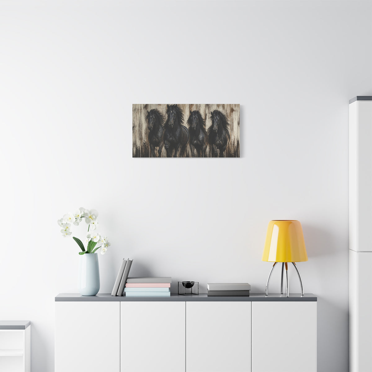 Black Horses Matte Canvas Wall Art — Stretched 1.25"