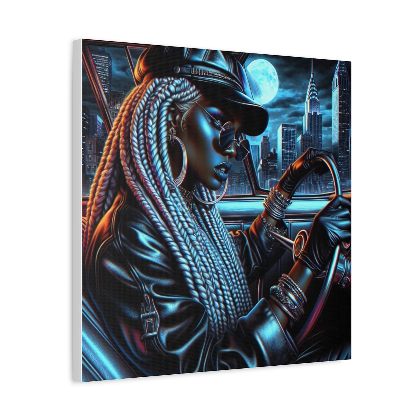 Beautiful Woman Driving Black Canvas Art