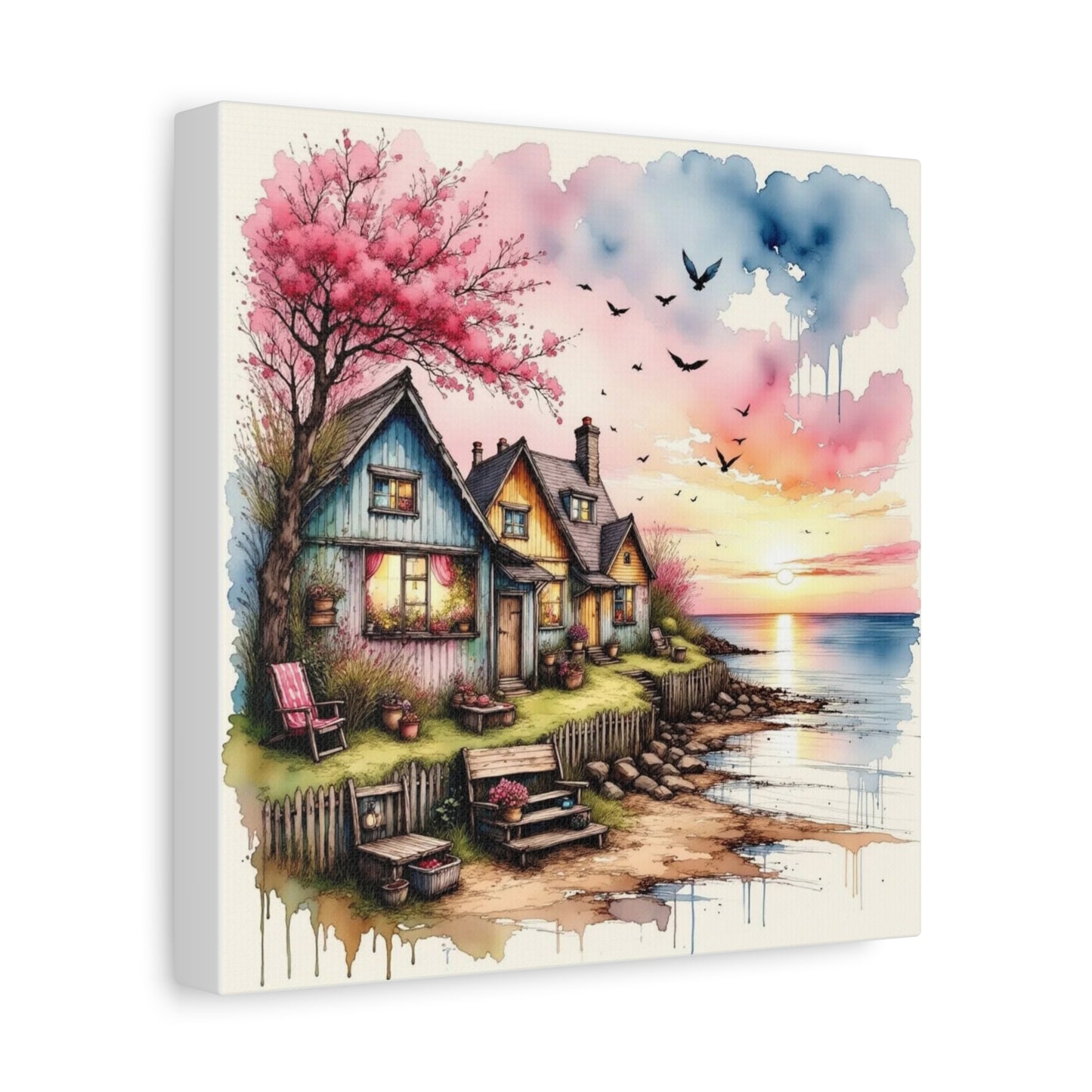 Watercolor Beach Front View Abstract Art