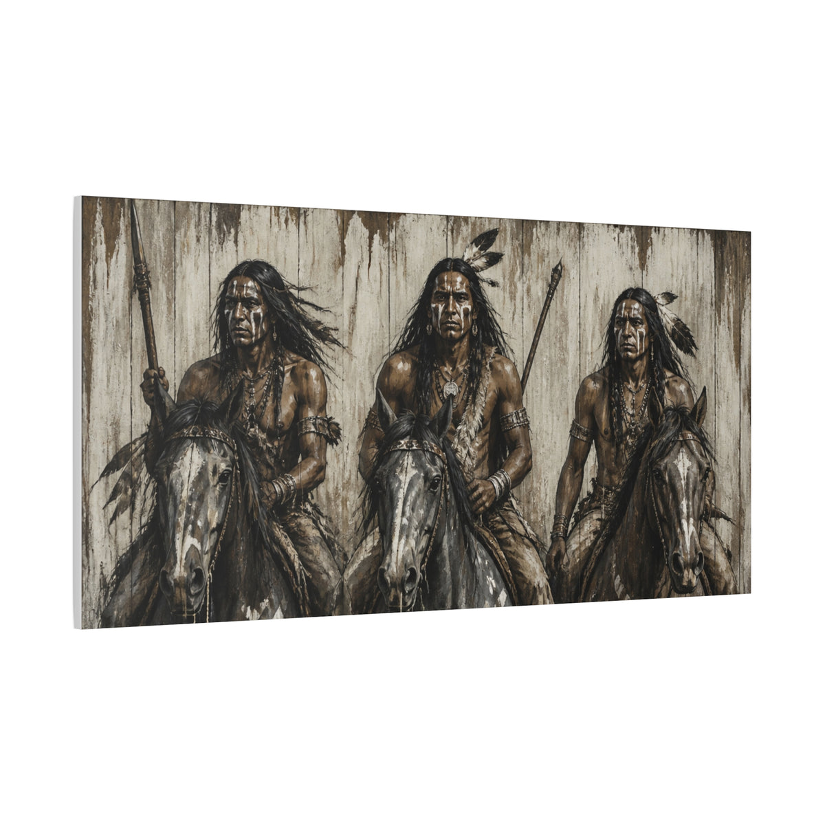 Native American Warriors Canvas Print — Three Horsemen Matte Stretched Wall Art