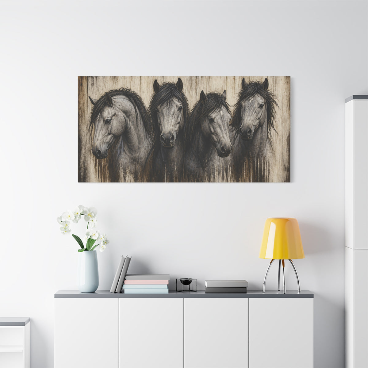 Grey Horses Matte Canvas Wall Art — Stretched 1.25"