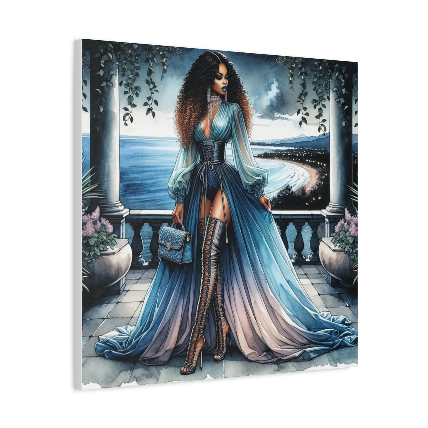 Beautiful Black Woman in Blue Canvas Art