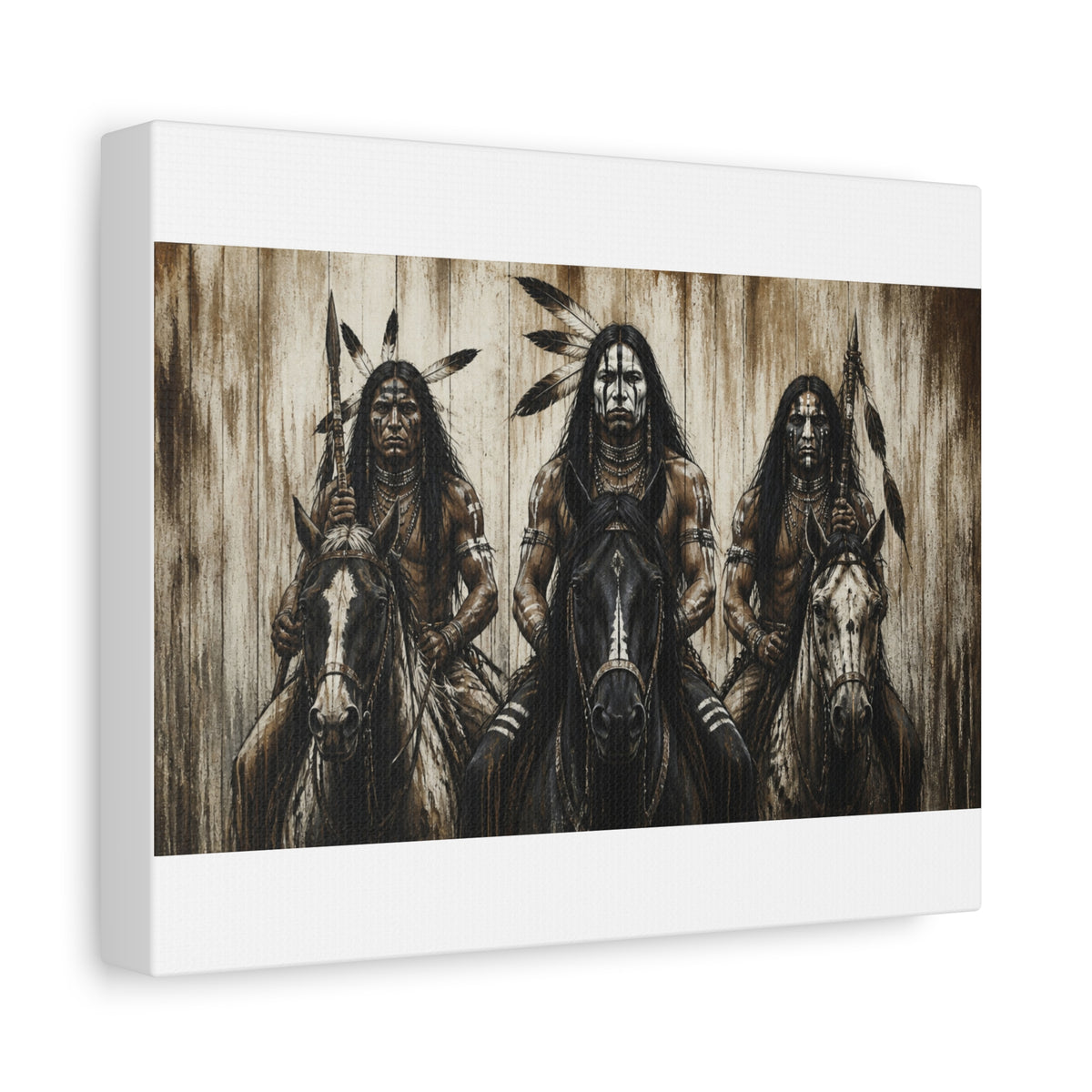 Native American Warriors Canvas Print — Three Horsemen Matte Stretched Wall Art