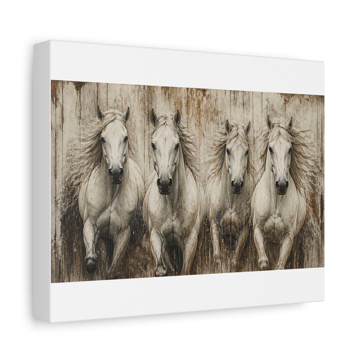 White Running  Horses Matte Canvas Wall Art — Stretched 1.25"
