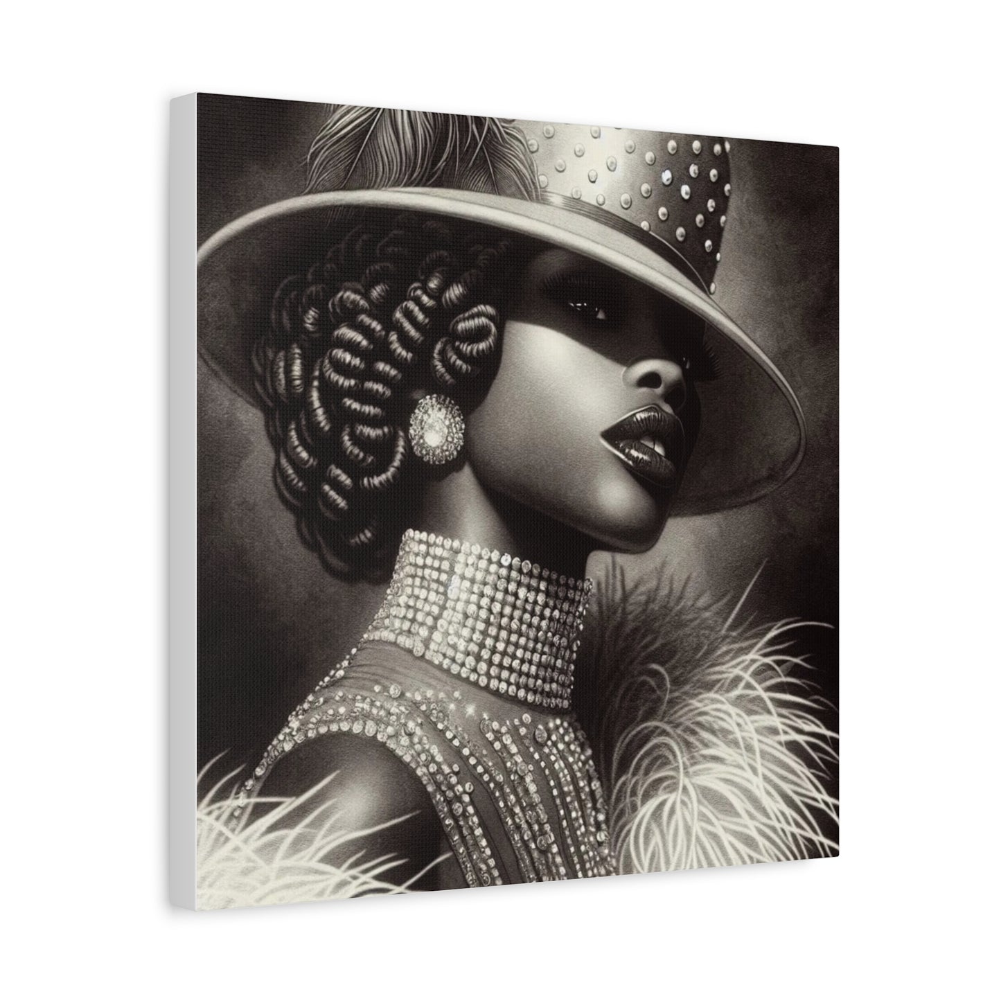 Beautiful Black Woman in Diamonds Hat Canvas Art