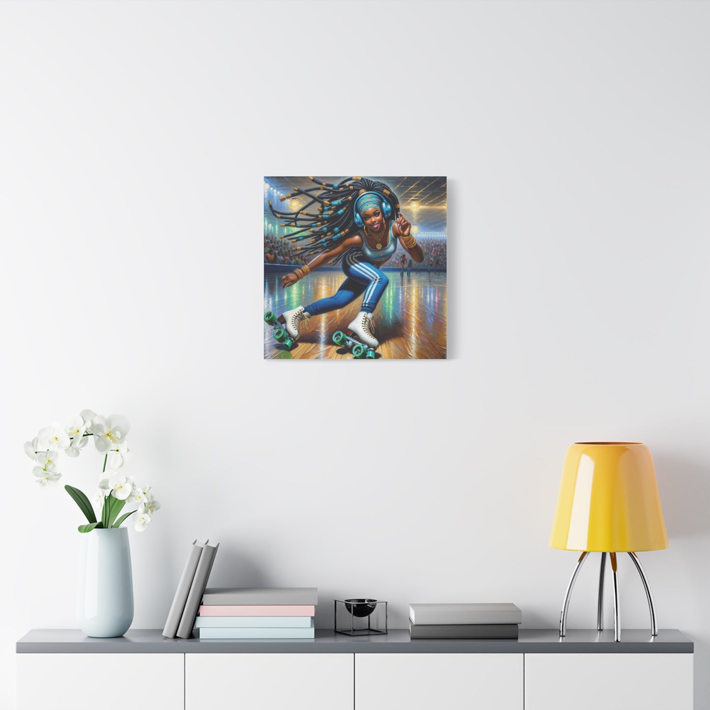 Beautiful Black Woman Roller Skating Canvas Art