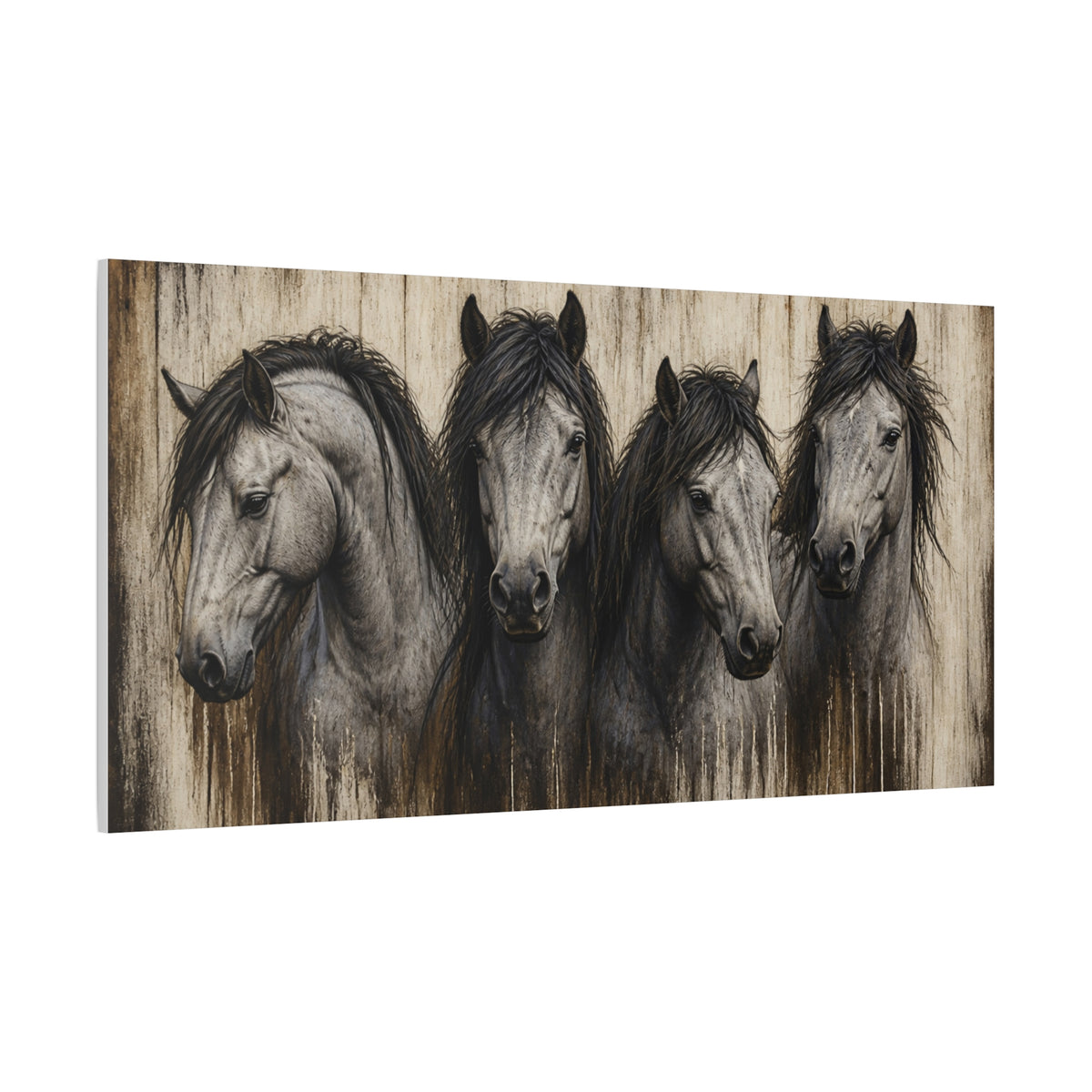 Grey Horses Matte Canvas Wall Art — Stretched 1.25"