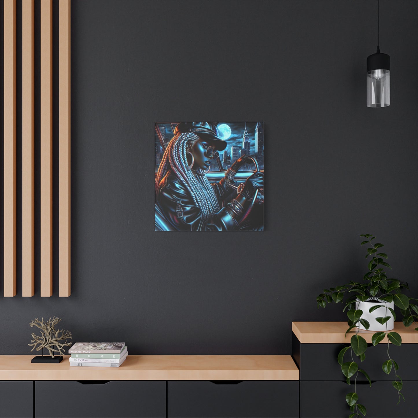 Beautiful Woman Driving Black Canvas Art