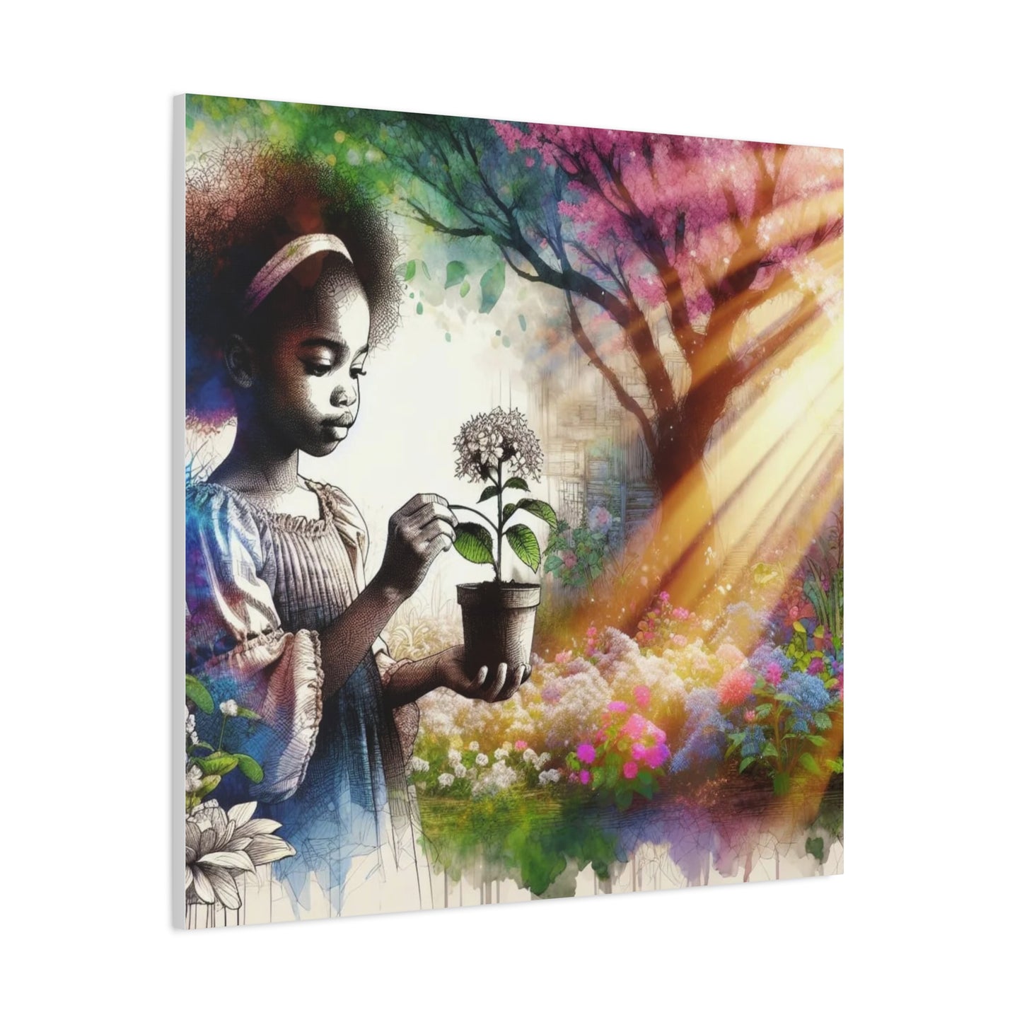 Black Child in Garden Canvas Art