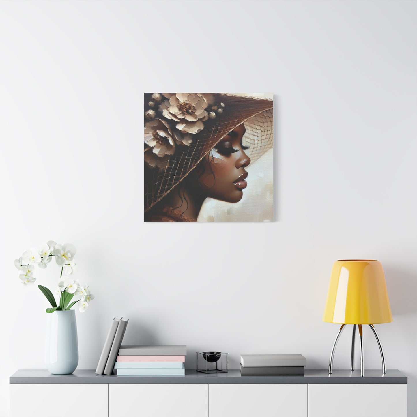 Beautiful Black Woman in Brown Hat Canvas Art