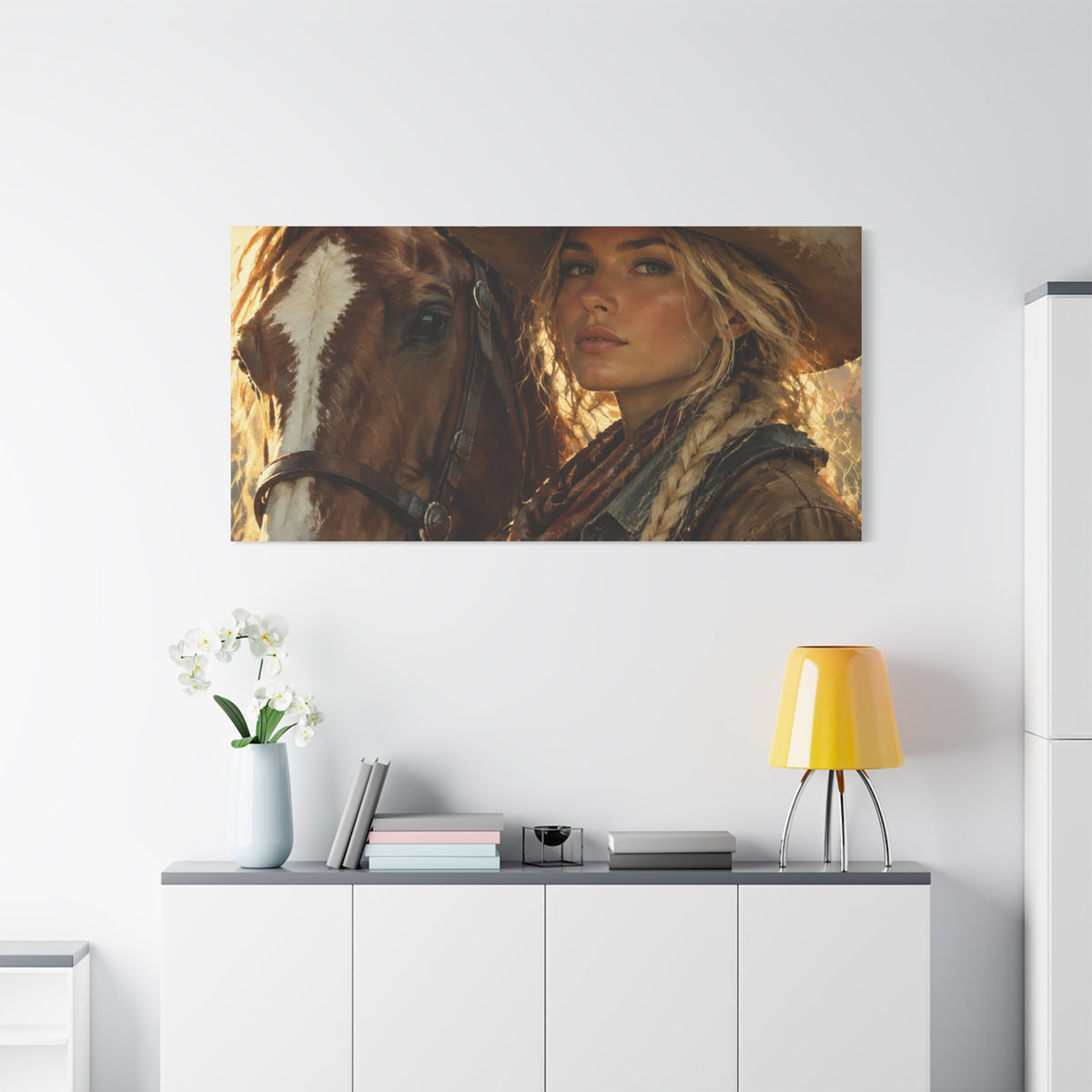 Western Cowgirl and Horse Matte Canvas Wall Art