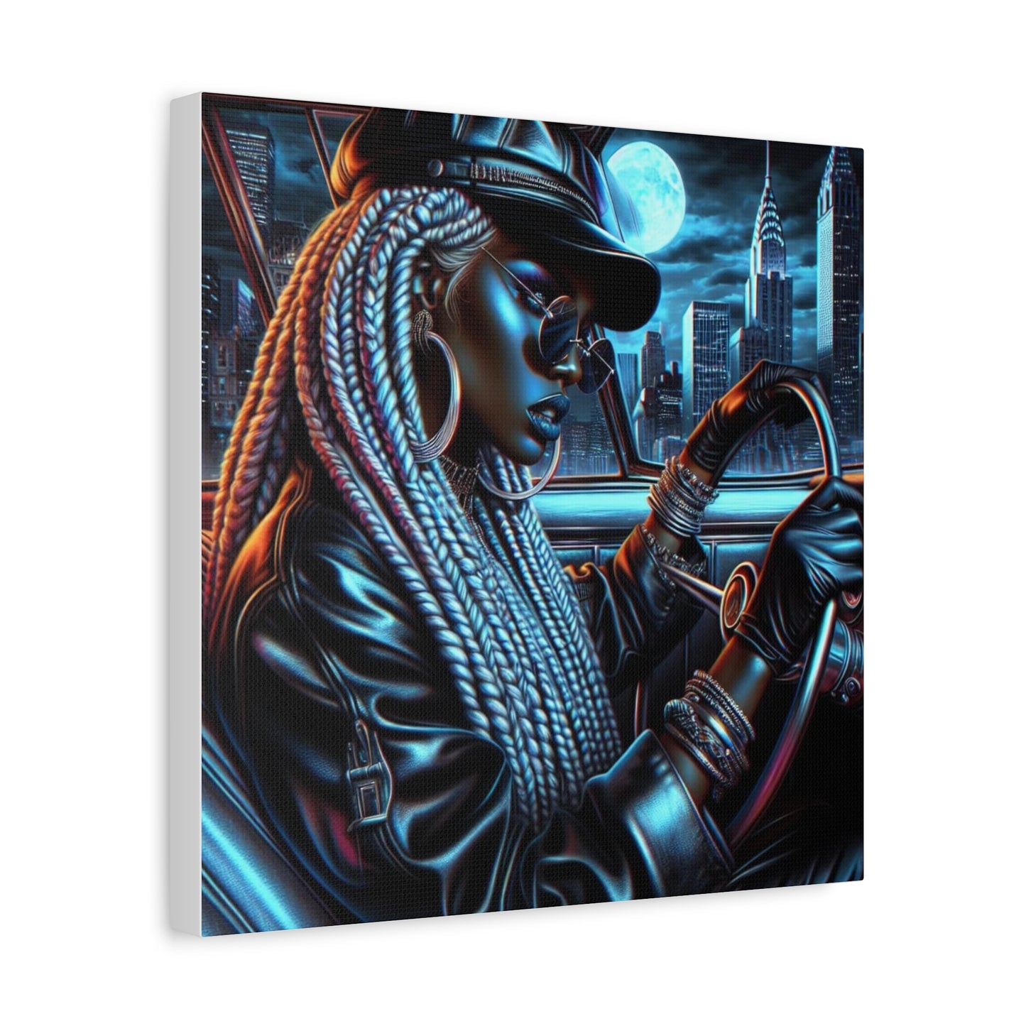 Beautiful Woman Driving Black Canvas Art