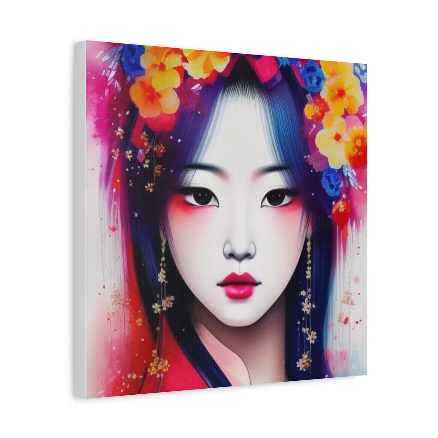 Lady w Flowers in Her Hair Asian Abstract Art
