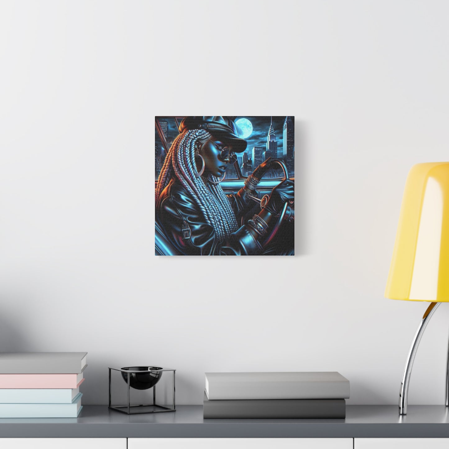 Beautiful Woman Driving Black Canvas Art