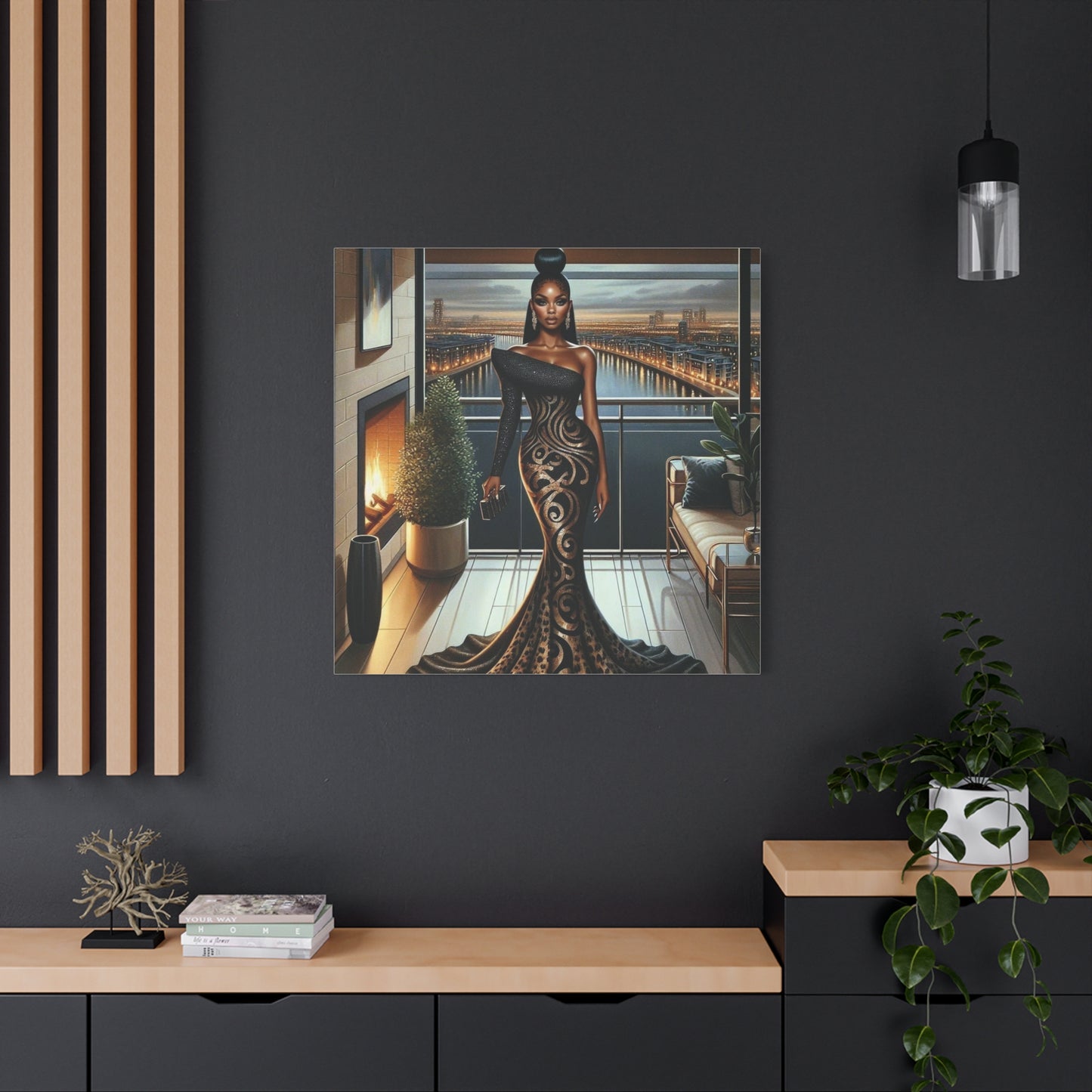 Elegant Woman Black Canvas Art