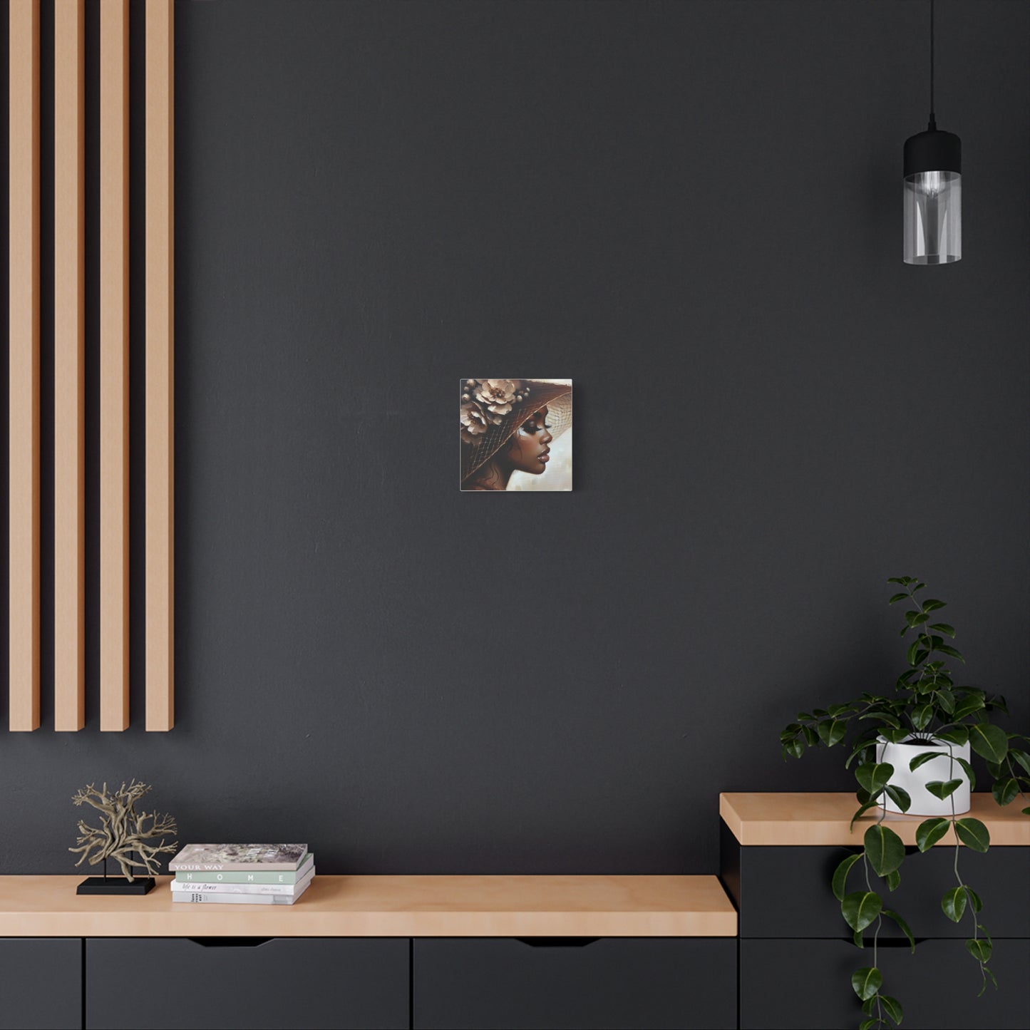 Beautiful Black Woman in Brown Hat Canvas Art