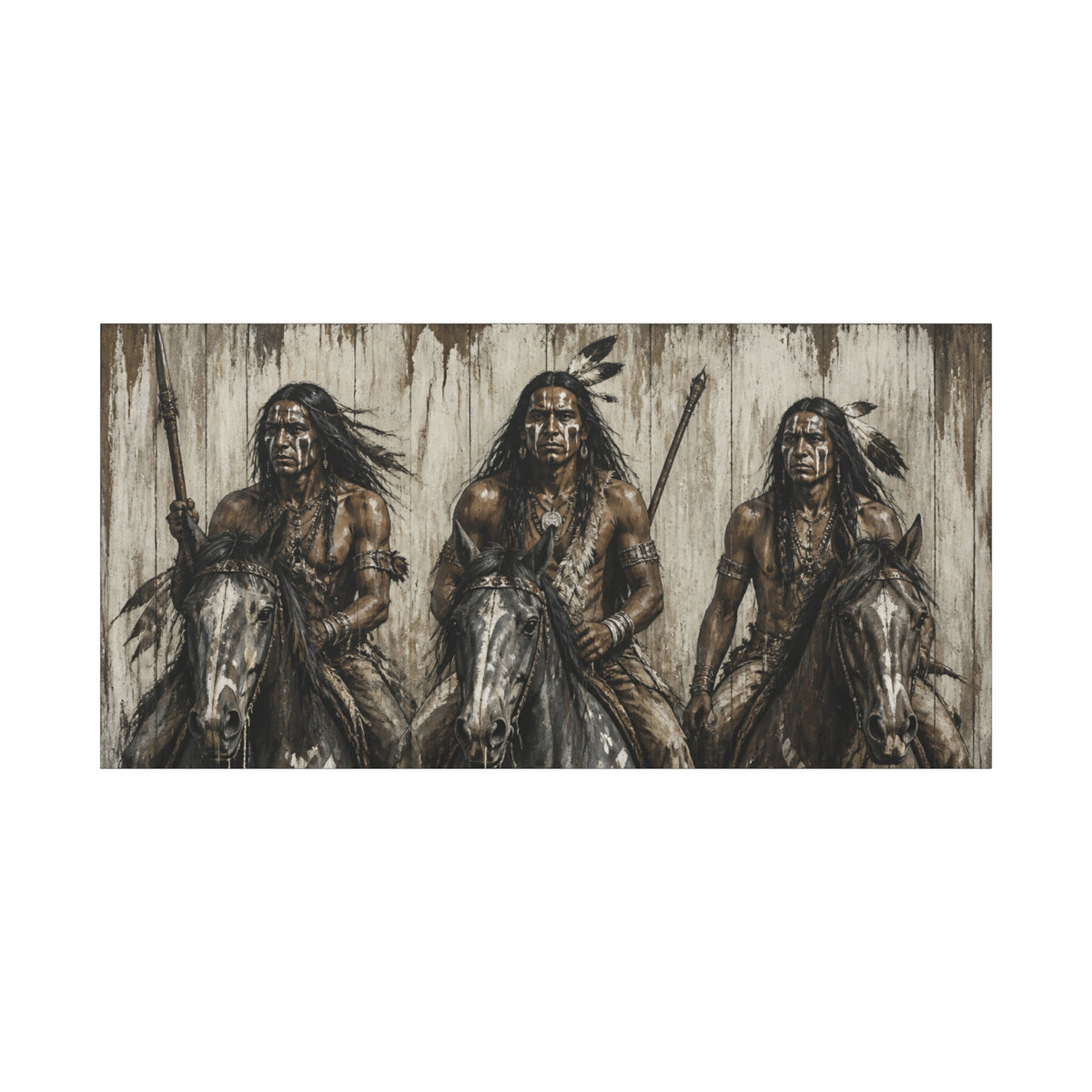 Native American Warriors Canvas Print — Three Horsemen Matte Stretched Wall Art