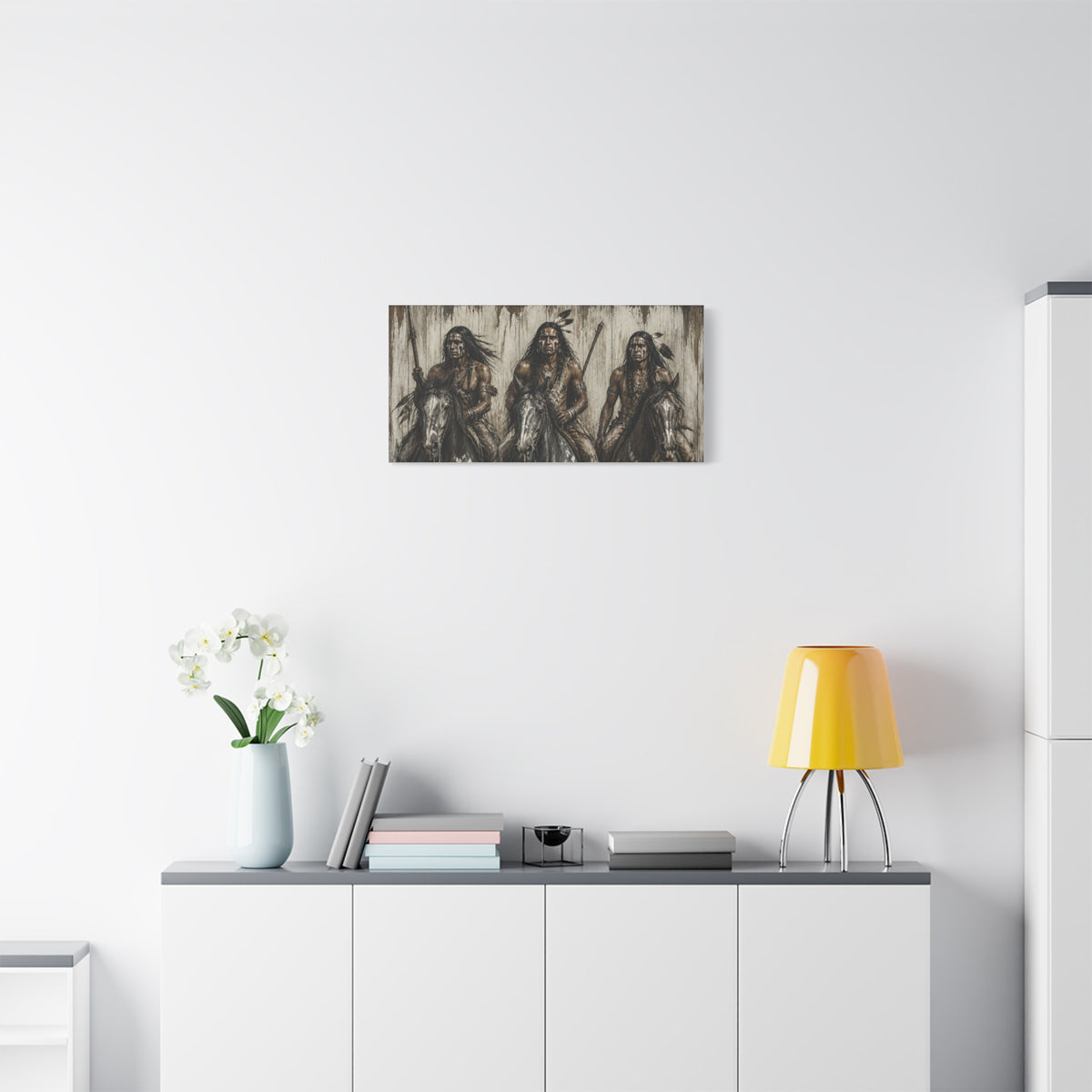Native American Warriors Canvas Print — Three Horsemen Matte Stretched Wall Art