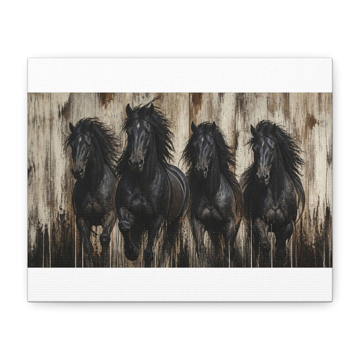 Black Horses Matte Canvas Wall Art — Stretched 1.25"
