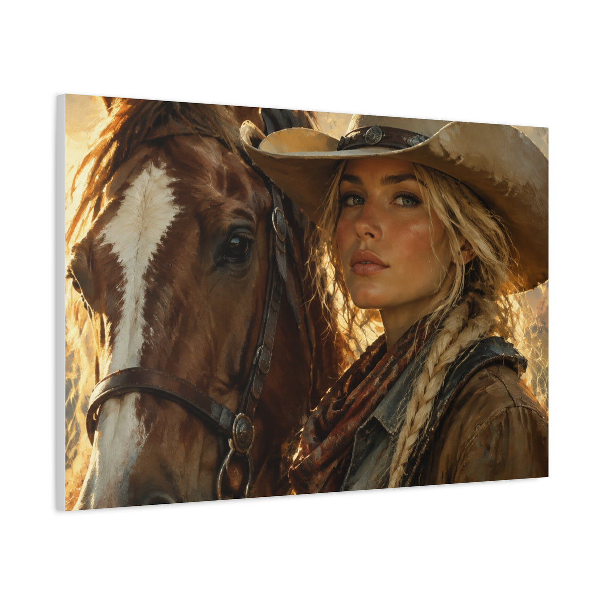 Western Cowgirl and Horse Matte Canvas Wall Art