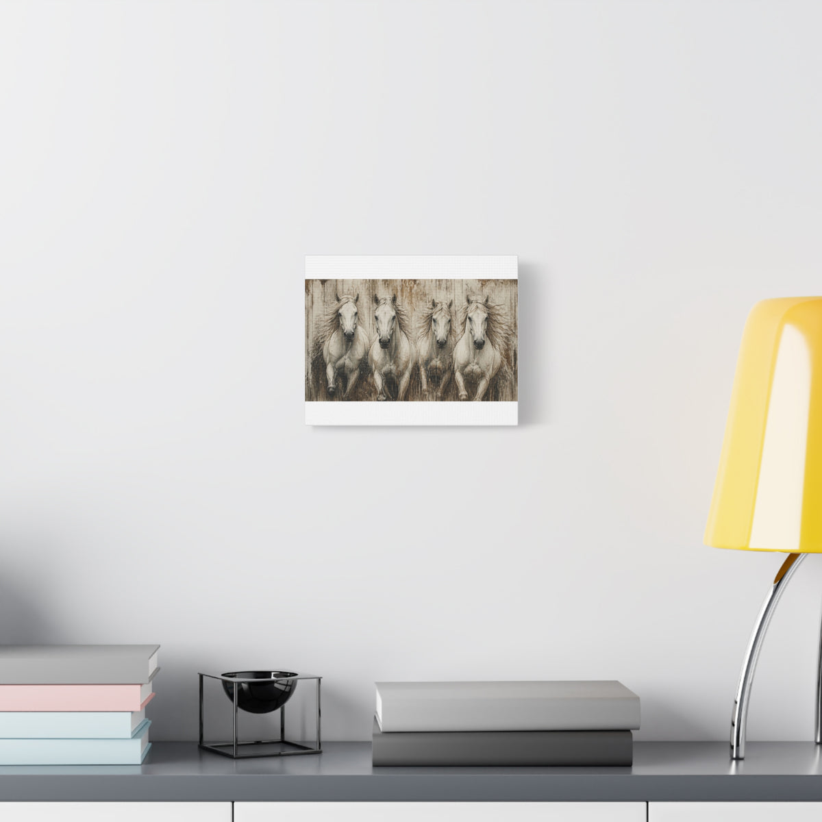 White Running  Horses Matte Canvas Wall Art — Stretched 1.25"