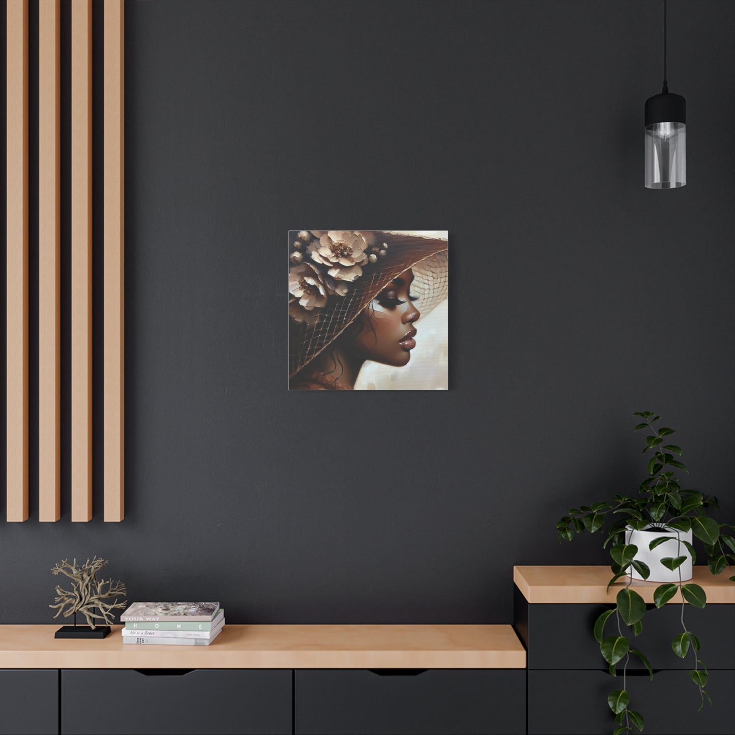 Beautiful Black Woman in Brown Hat Canvas Art