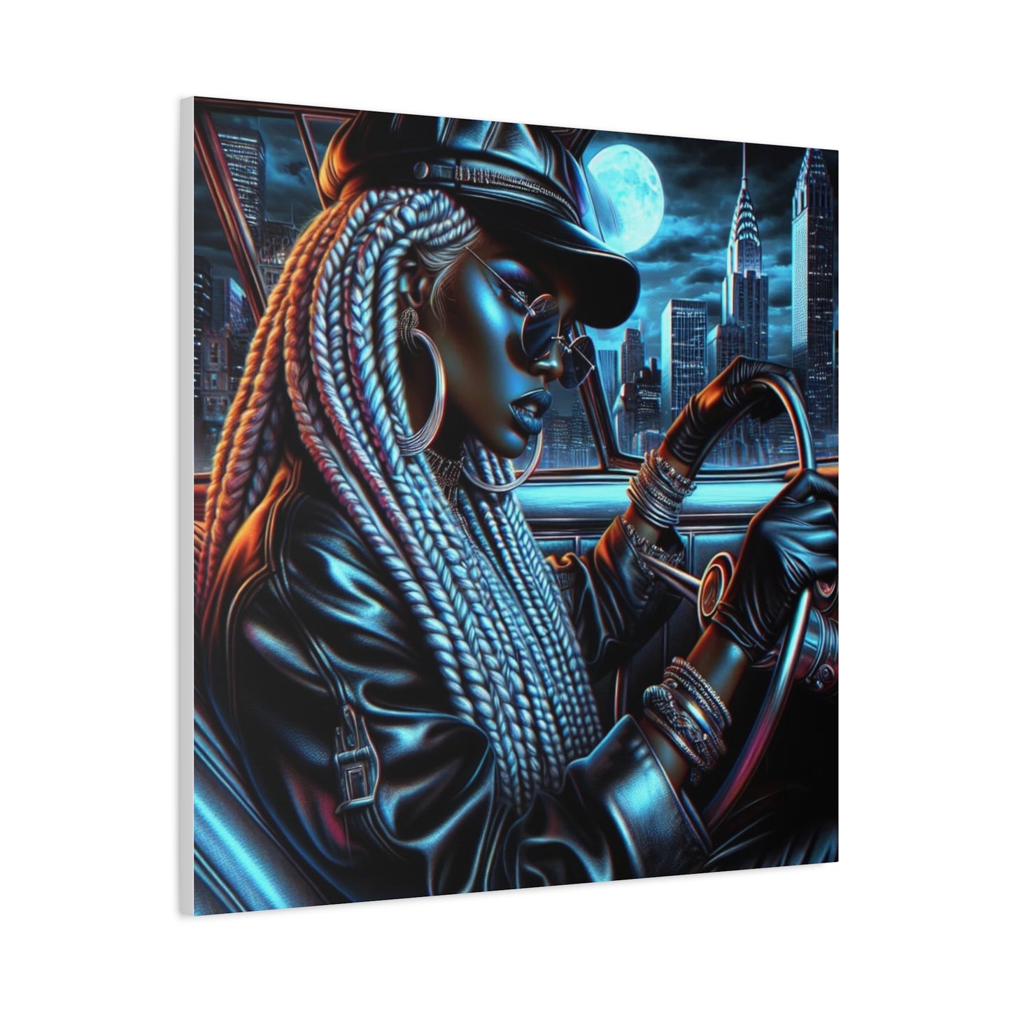 Beautiful Woman Driving Black Canvas Art