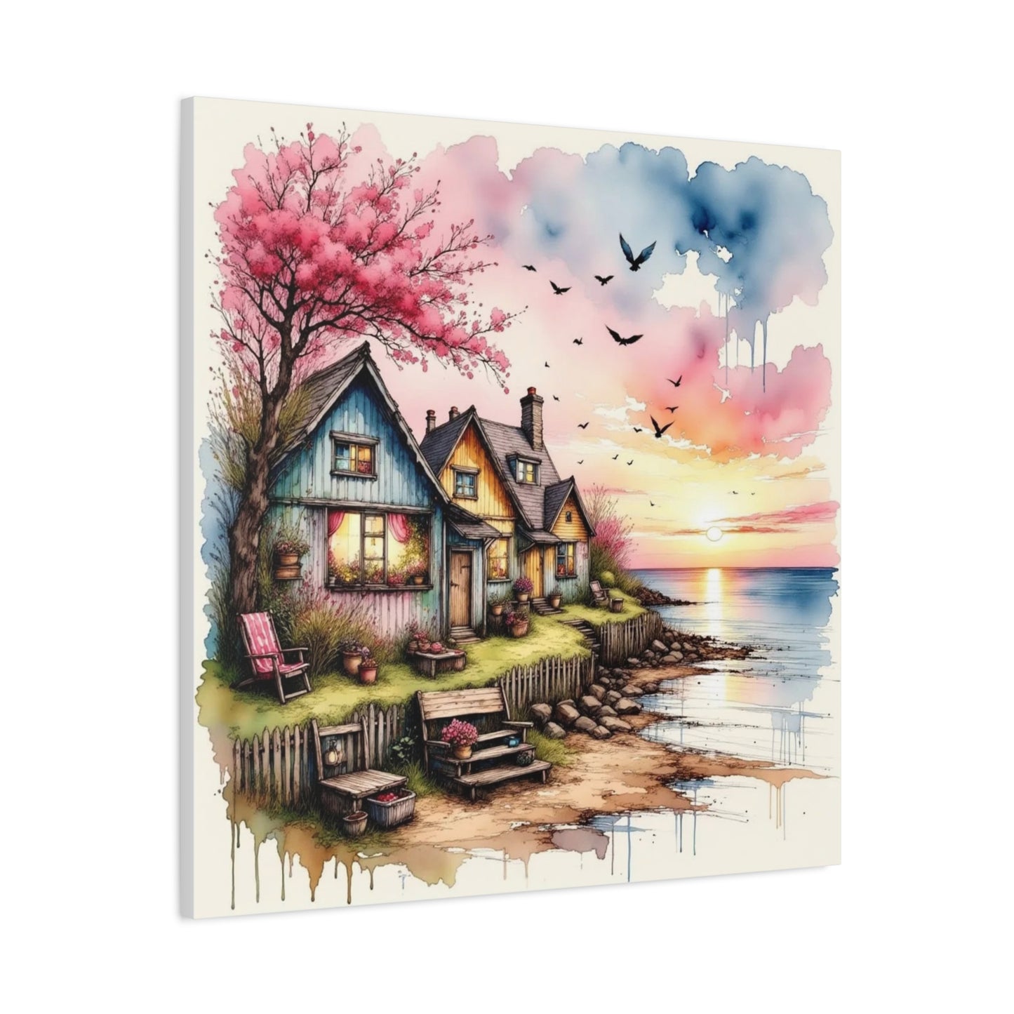 Watercolor Beach Front View Abstract Art