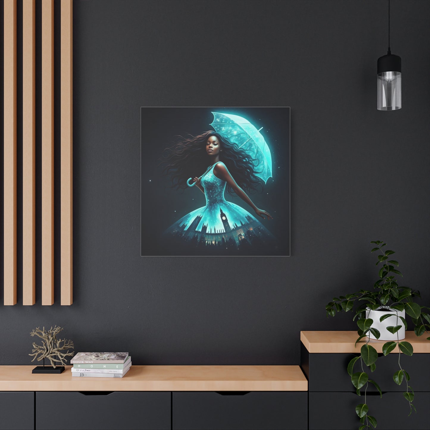 Beautiful Black Woman w Umbrella Canvas Art