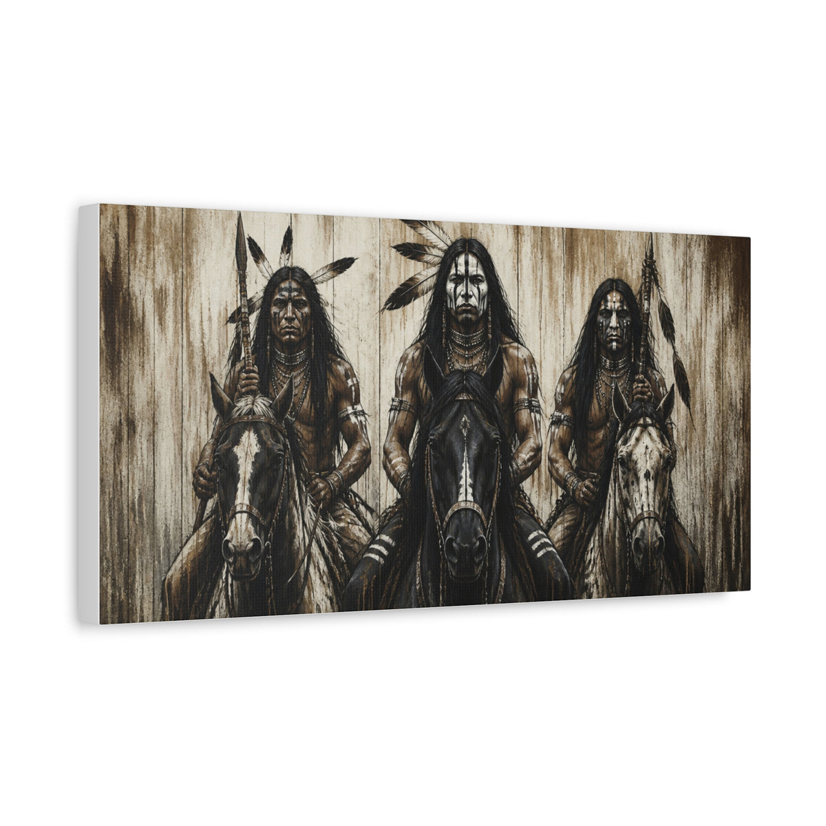 Native American Warriors Canvas Print — Three Horsemen Matte Stretched Wall Art