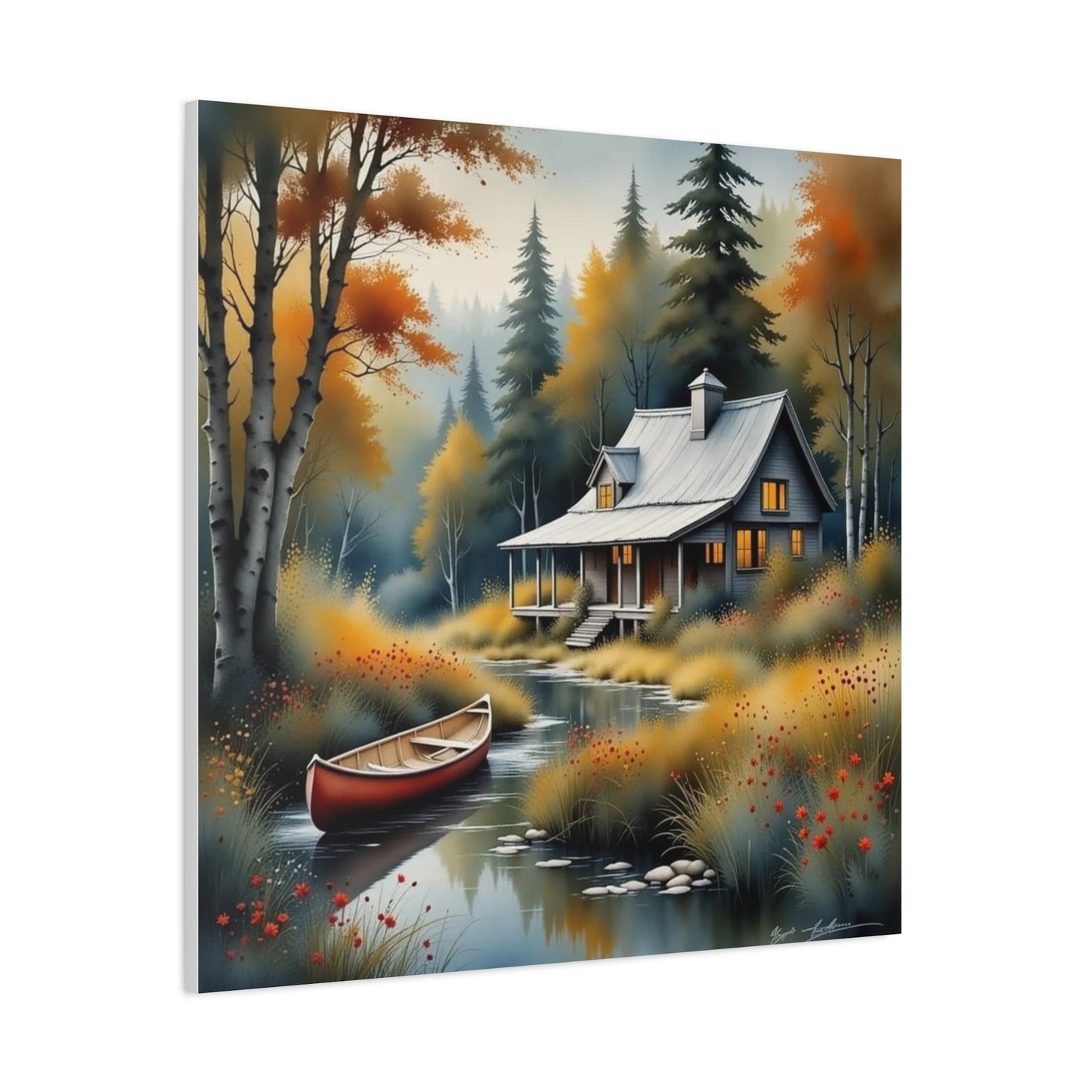 Cabin on a Stream Abstract Art