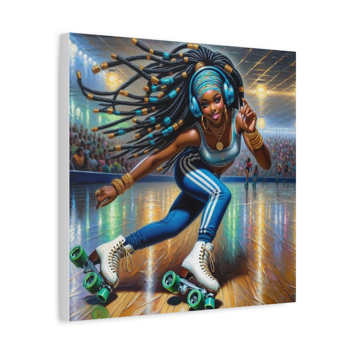 Beautiful Black Woman Roller Skating Canvas Art