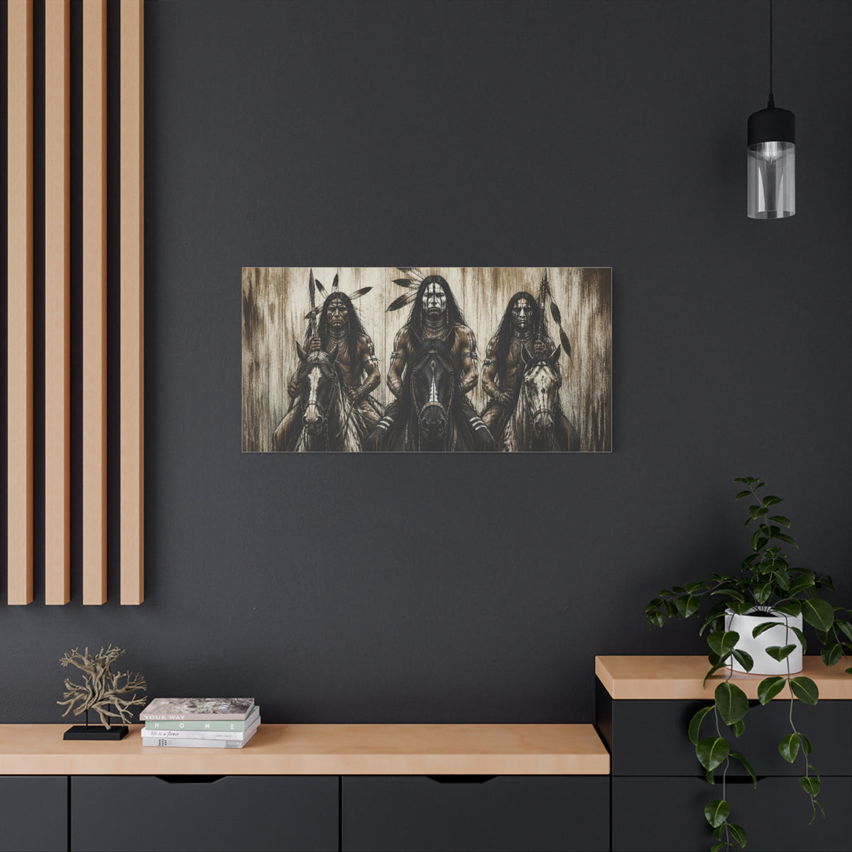 Native American Warriors Canvas Print — Three Horsemen Matte Stretched Wall Art