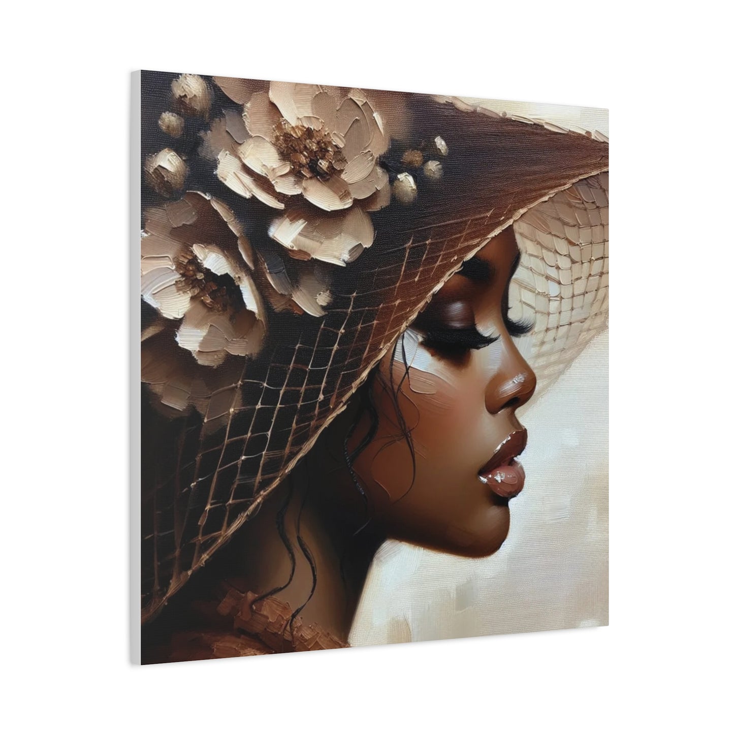 Beautiful Black Woman in Brown Hat Canvas Art