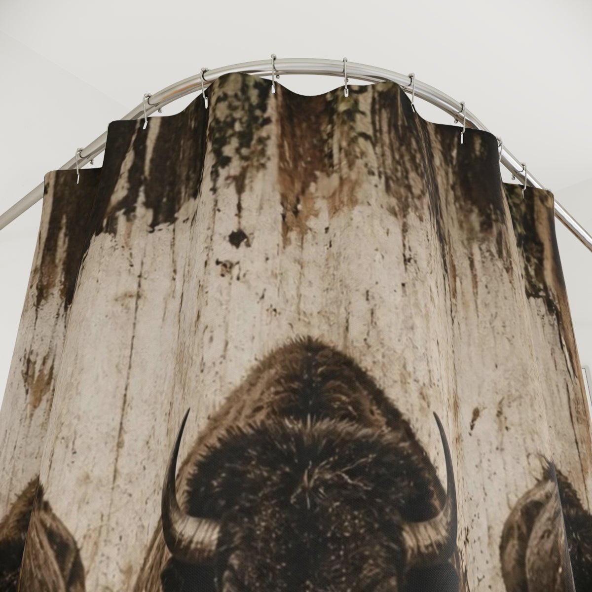 Bison Stampede Shower Curtain — Rustic Western Buffalo Bathroom Decor