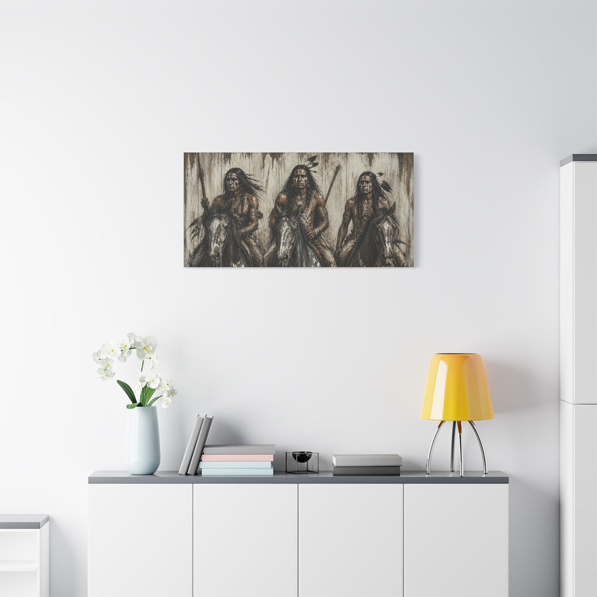 Native American Warriors Canvas Print — Three Horsemen Matte Stretched Wall Art