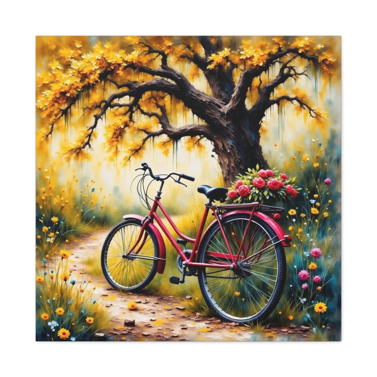 Bicycle on the Flower Path Abstract Art