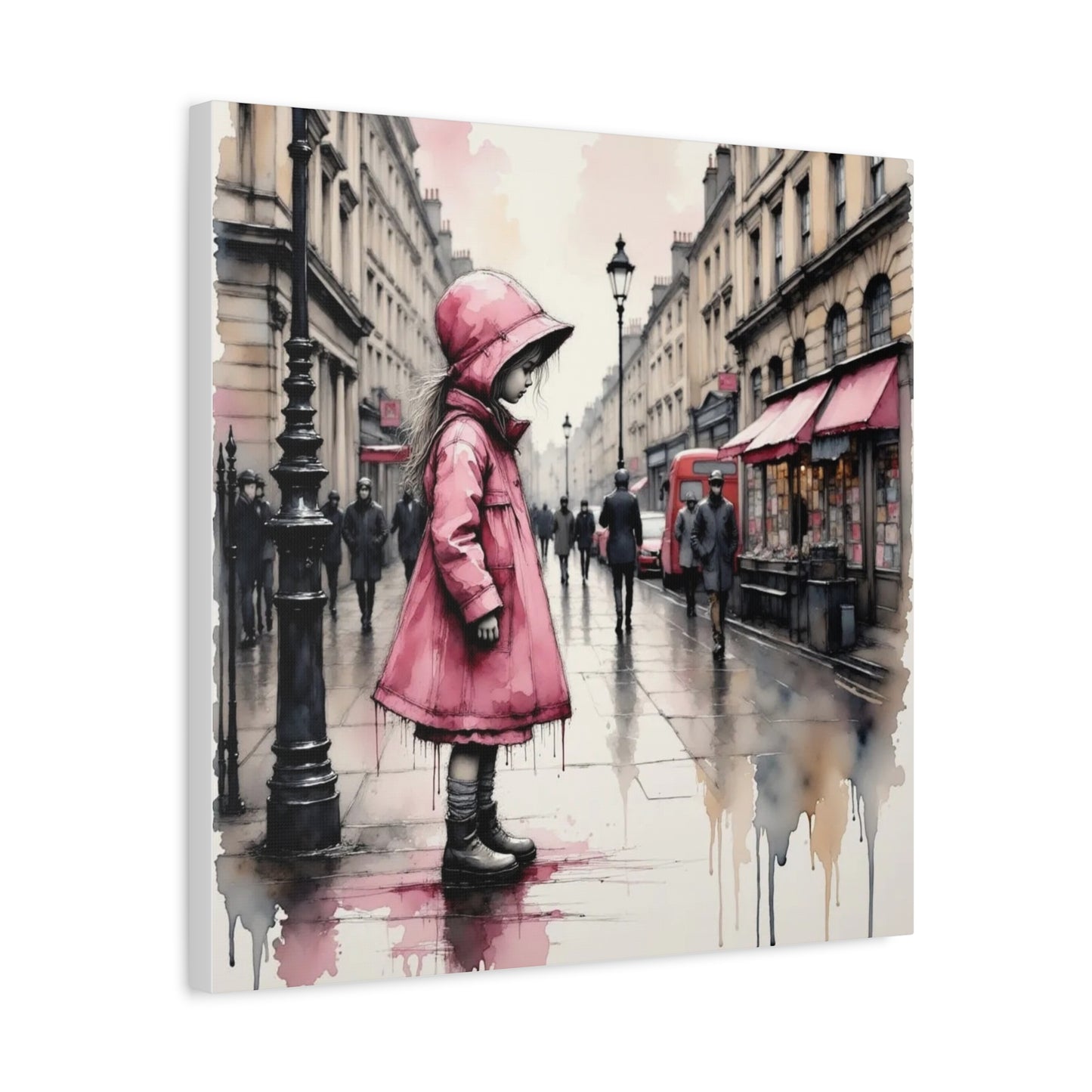 Girl in a Pink Raincoat Abstract Art