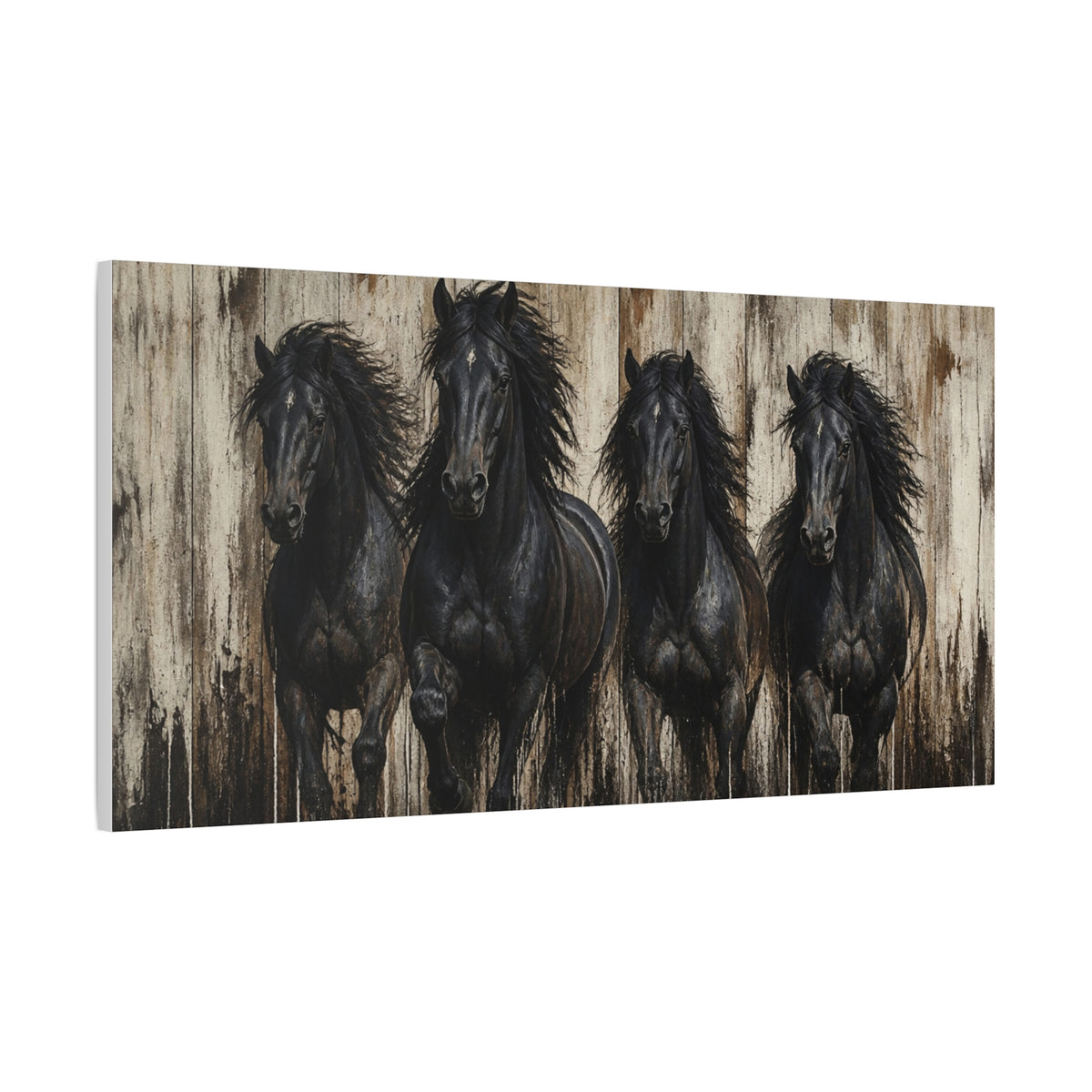 Black Horses Matte Canvas Wall Art — Stretched 1.25"