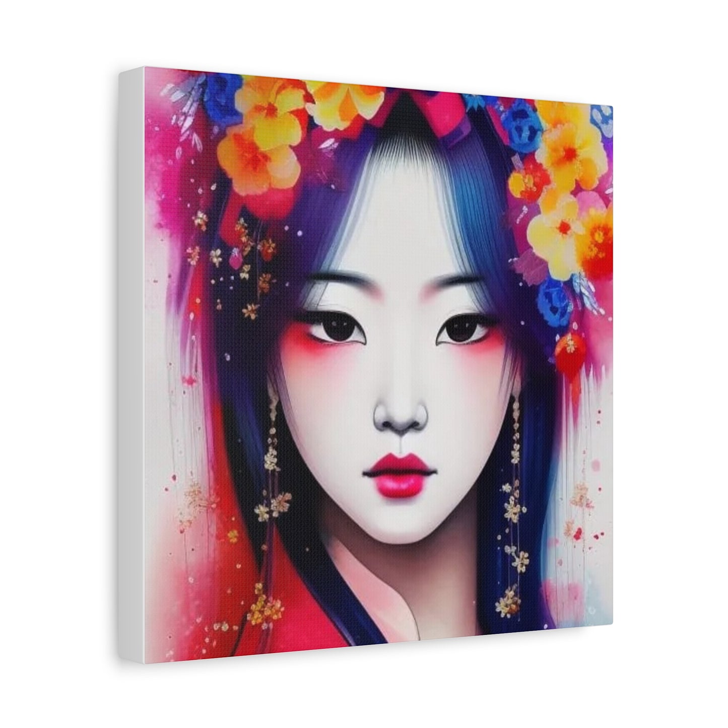 Lady w Flowers in Her Hair Asian Abstract Art